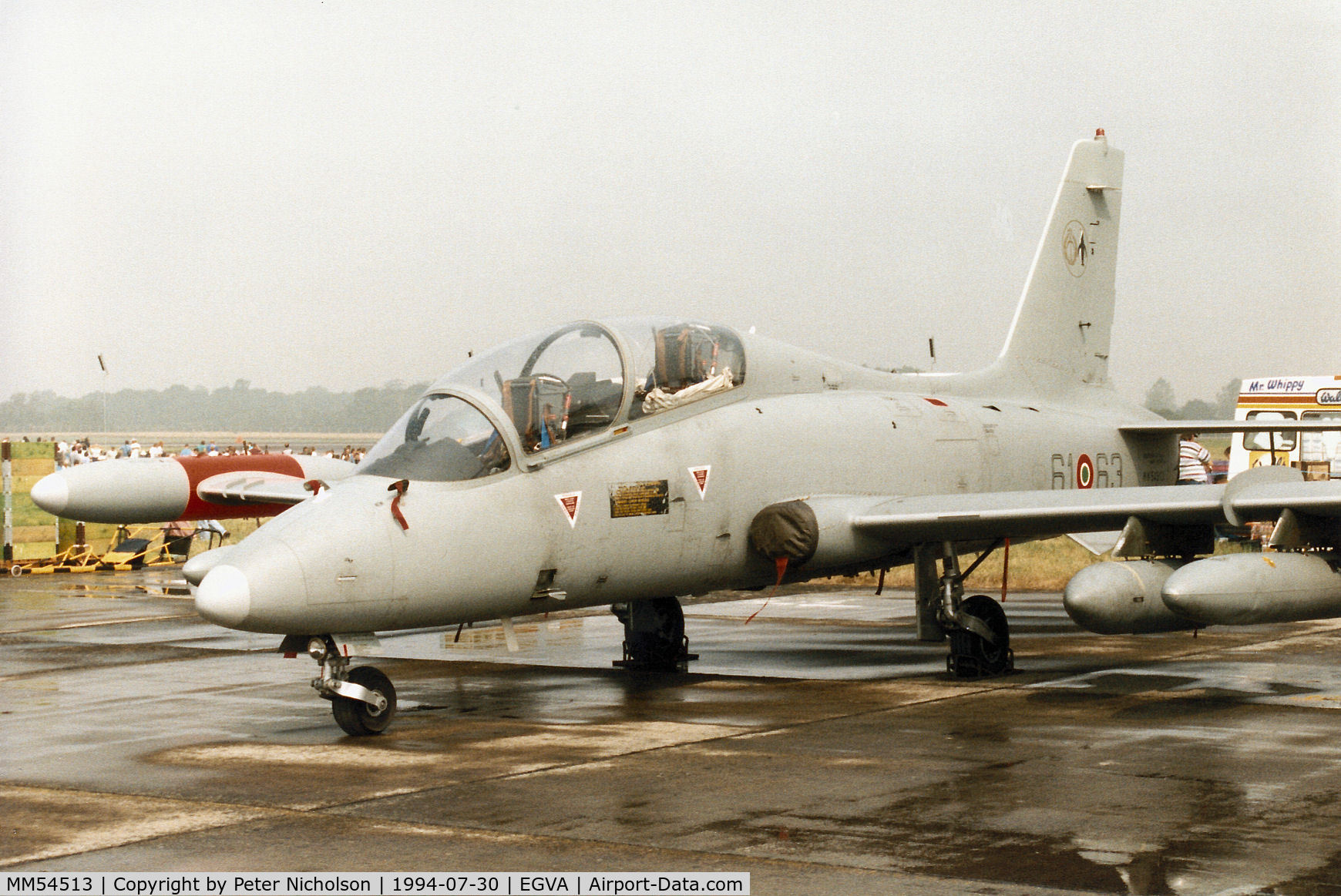 MM54513, Aermacchi MB-339A C/N 6733/128/AA061, MB339A, callsign India 4562, of 61 Stormo Italian Air Force on display at the 1994 Intnl Air Tattoo at RAF Fairford.