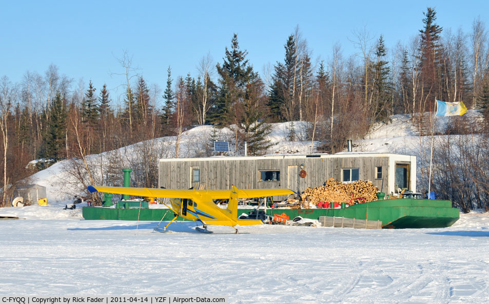 C-FYQQ, 1969 Cessna 180H Skywagon C/N 18052077, C-FYQQ on the winter ice in the channel between Joliffe Island and Yellowknife NWT.  April 14, 2011