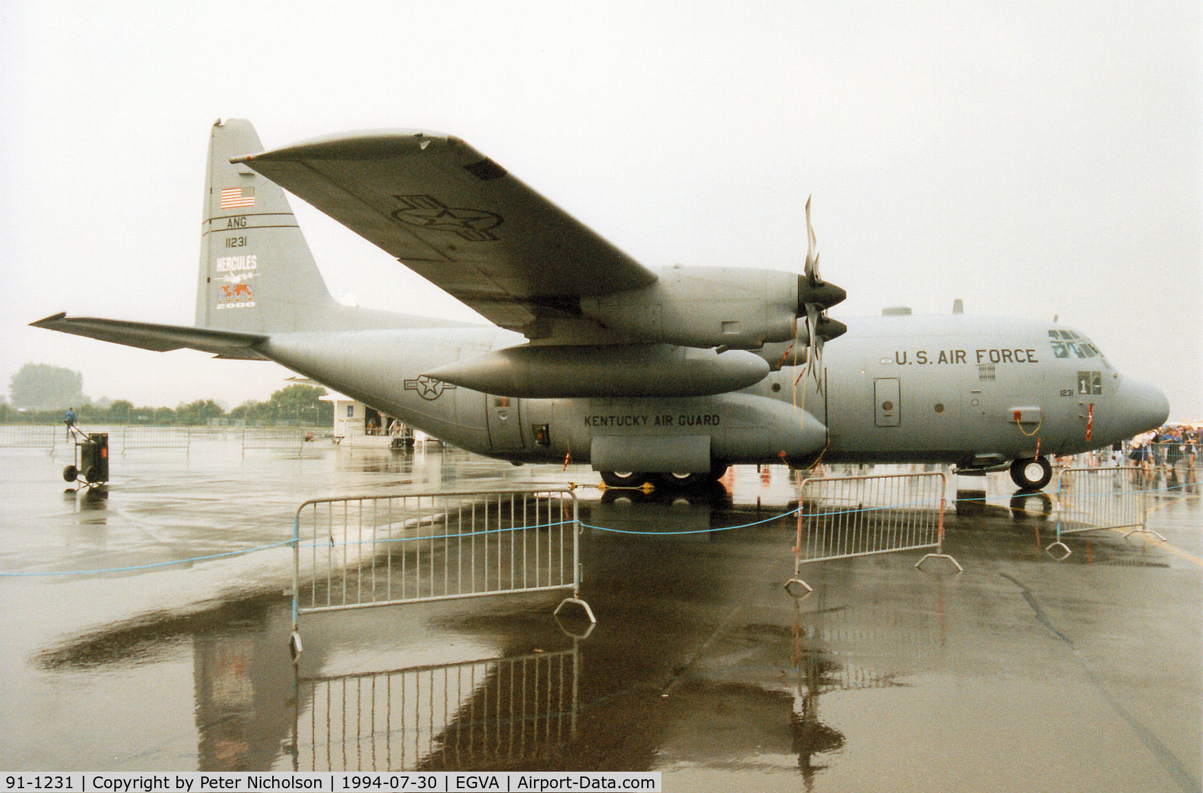 91-1231, 1992 Lockheed C-130H Hercules C/N 382-5278, C-130H Hercules, callsign Derby 94, of the Kentucky Air National Guard on display at the 1994 Intnl Air Tattoo at RAF Fairford.