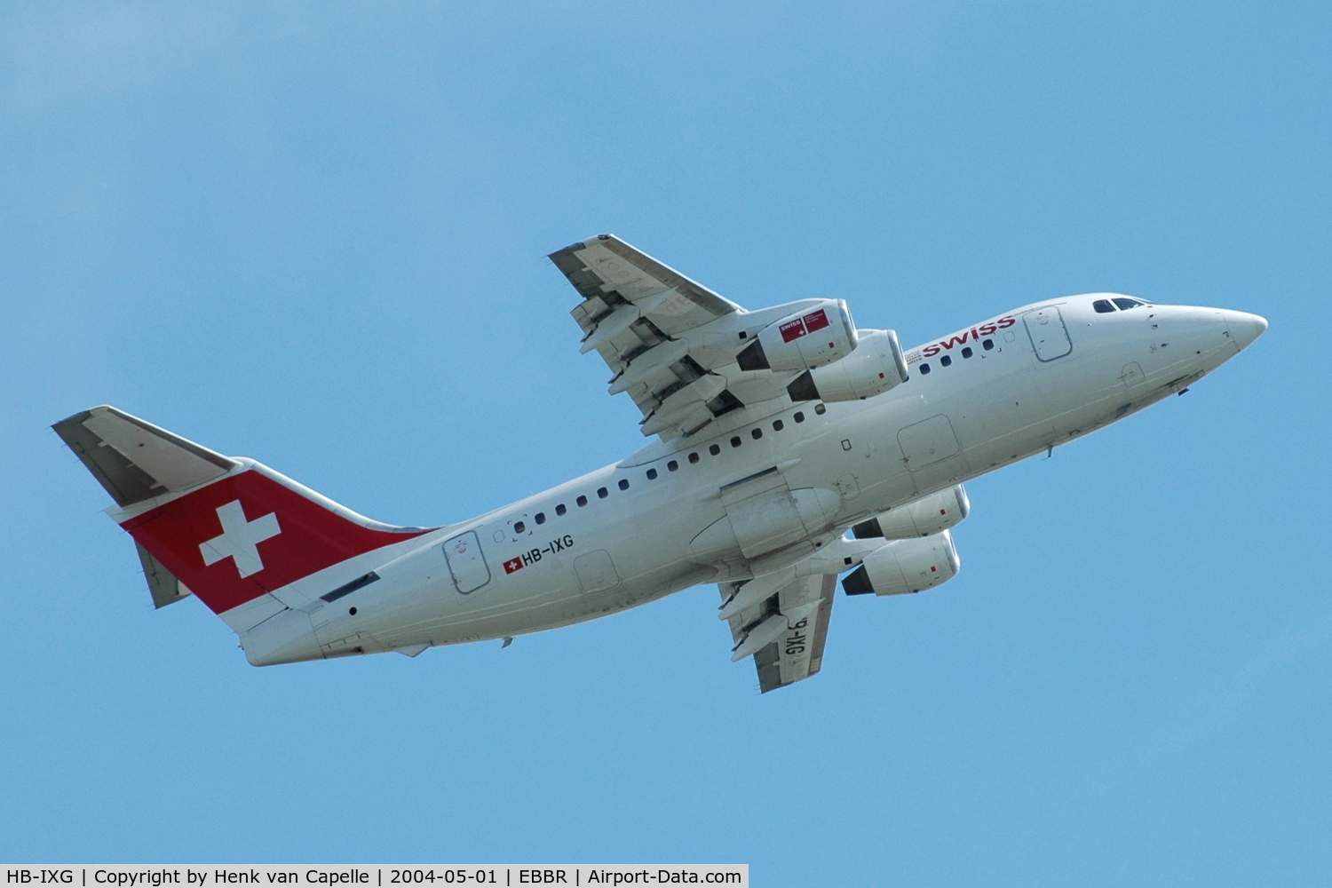 HB-IXG, 1993 British Aerospace Avro 146-RJ85 C/N E.2231, Avro RJ-85 of Swiss International Air Lines taking off from Brussels airport.