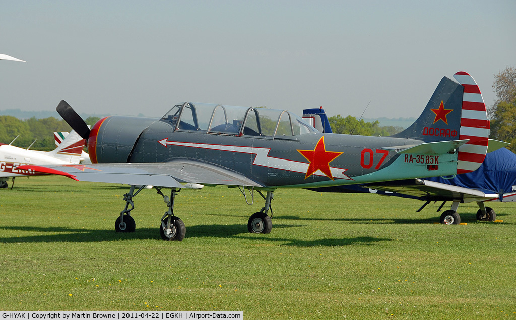 G-HYAK, 1990 Bacau Yak-52 C/N 9011107, SHOT AT HEADCORN