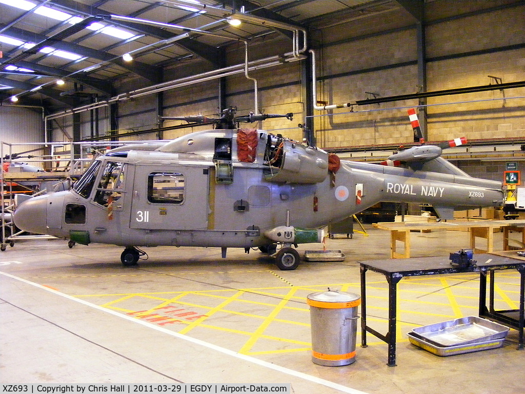 XZ693, Westland Lynx HAS.3S C/N 122, inside Hangar 6 - Lynx heavy maintenance unit