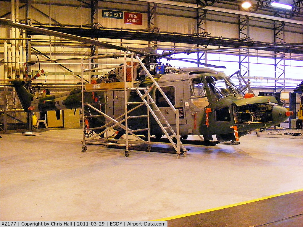 XZ177, 1977 Westland Lynx AH.7 C/N 038, Royal Marines Lynx AH.7, inside Hangar 9, 847 Sqdn, Commando Lynx unit