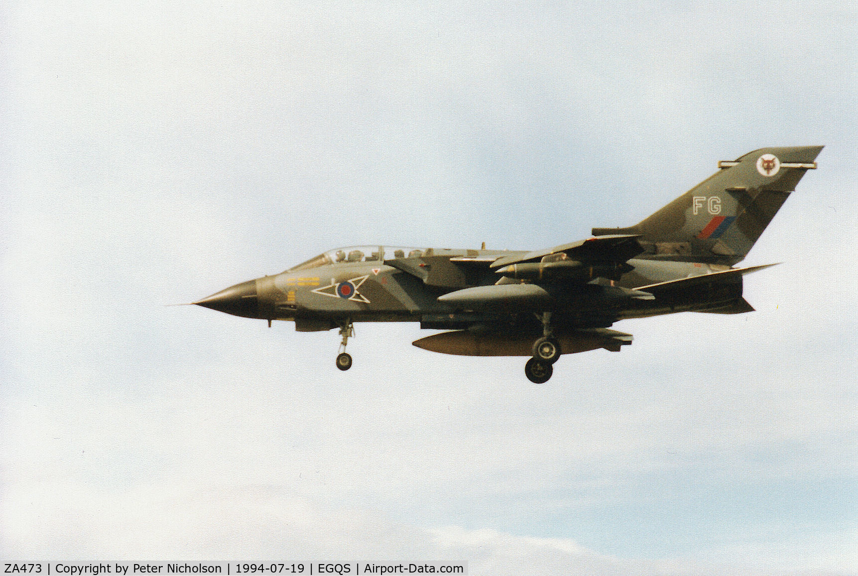 ZA473, 1983 Panavia Tornado GR.1 C/N 298/BS103/3139, Tornado GR.1B of 12 Squadron returning to RAF Lossiemouth in the Summer of 1994.