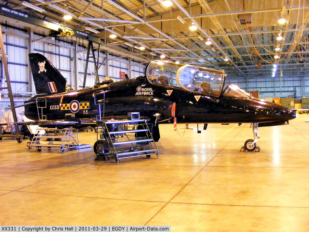 XX331, 1980 Hawker Siddeley Hawk T.1A C/N 177/312155, inside the FRADU Hawk hangar, The 