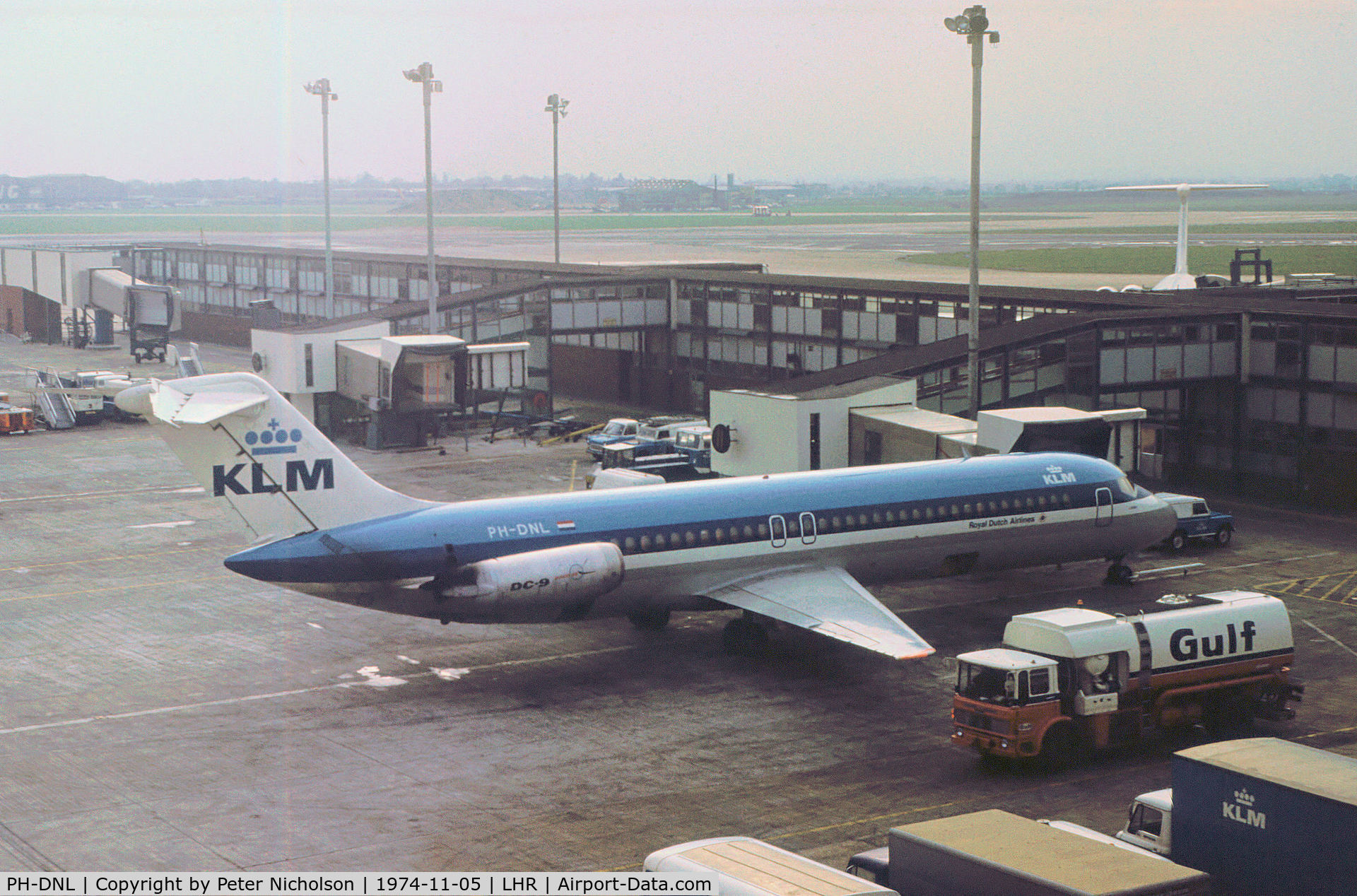 PH-DNL, 1968 Douglas DC-9-32 C/N 47190, DC-9-32 of KLM Royal Dutch Airlines at the terminal at London Heathrow in November 1974.