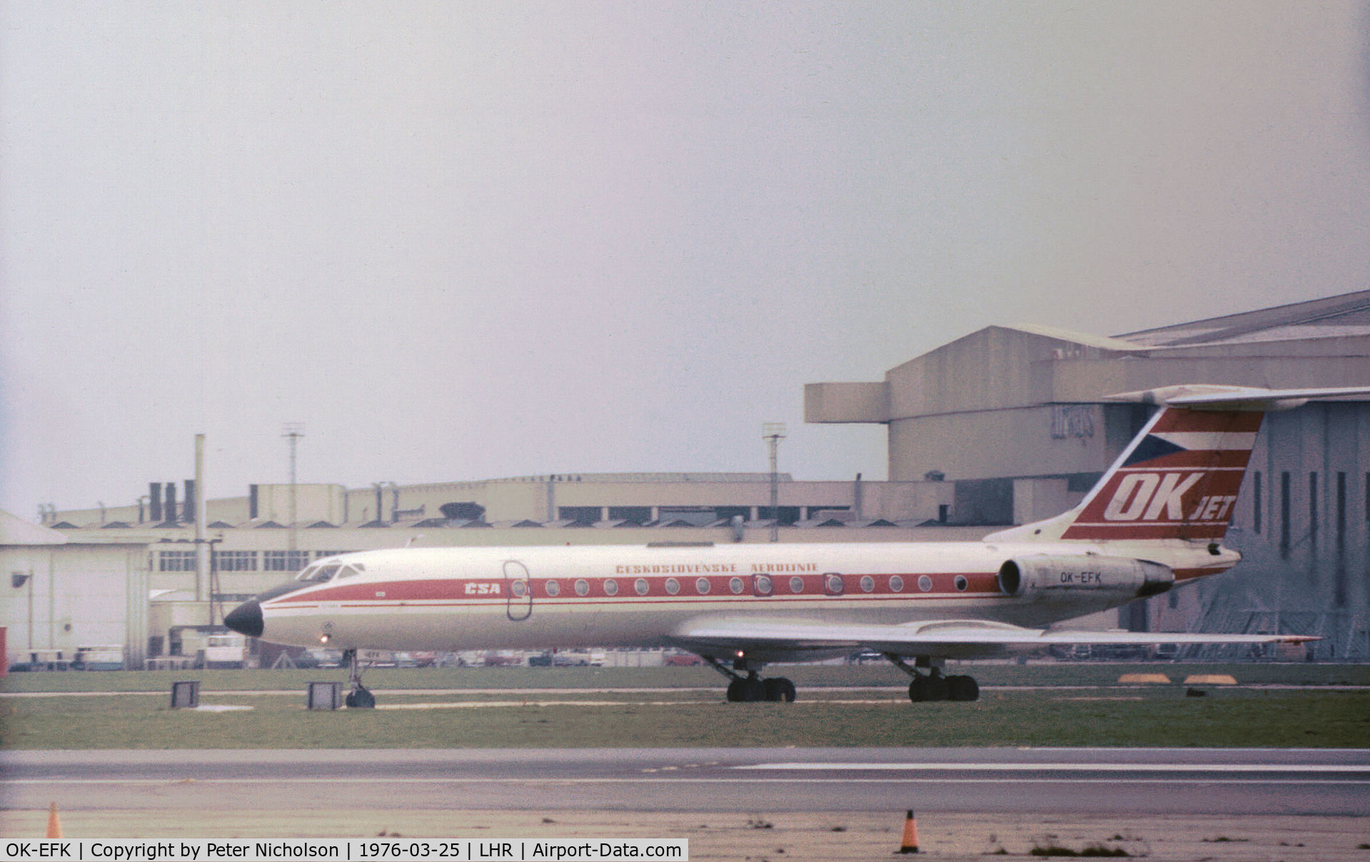 OK-EFK, 1974 Tupolev Tu-134A C/N 4323130, Tu-134A Crusty of Czech airlines CSA at Heathrow in March 1976.
