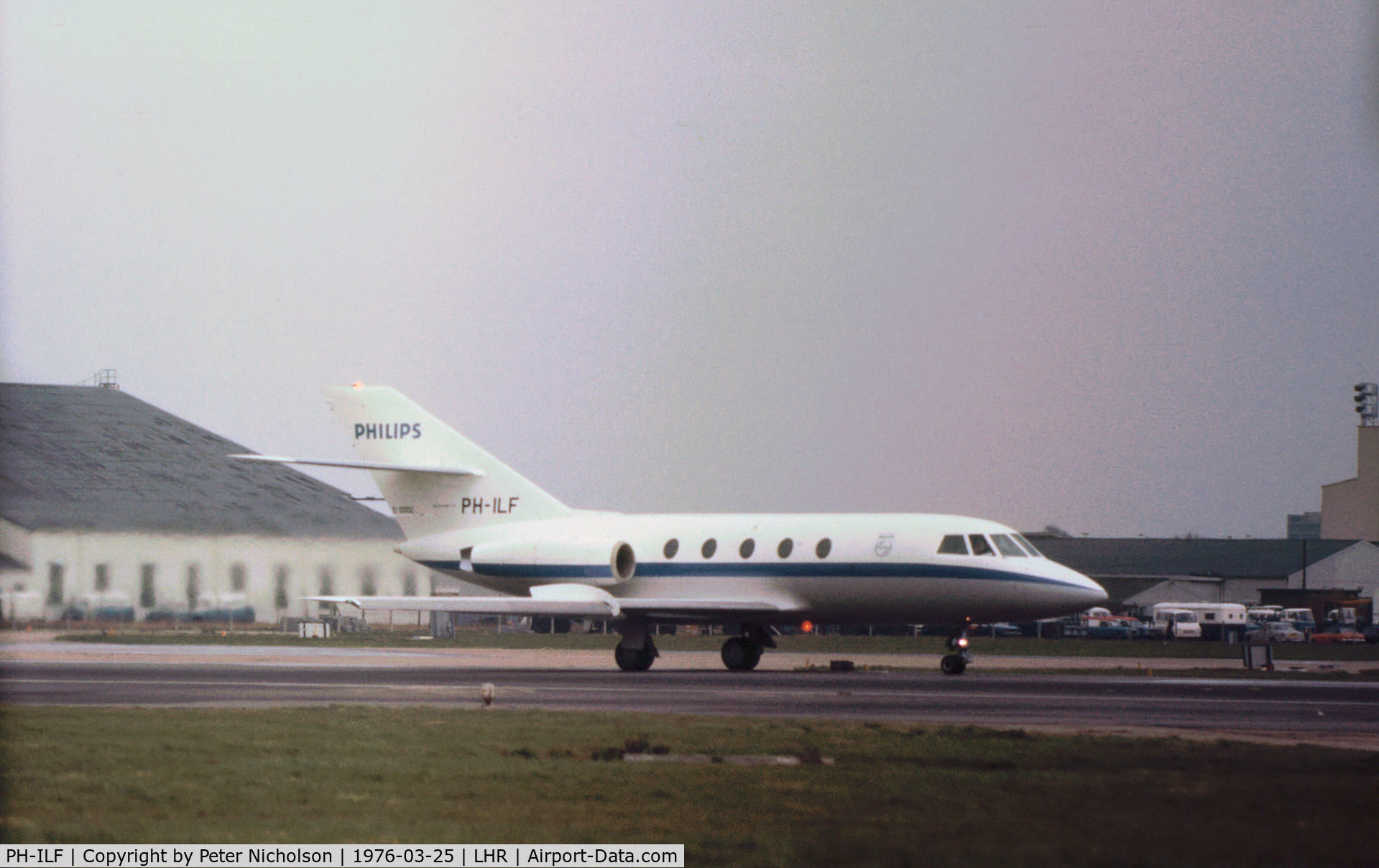 PH-ILF, 1968 Dassault Mystere 20C C/N 147, Phillips Company at Eindhoven operated this Mystere 20C seen at Heathrow in March 1976.