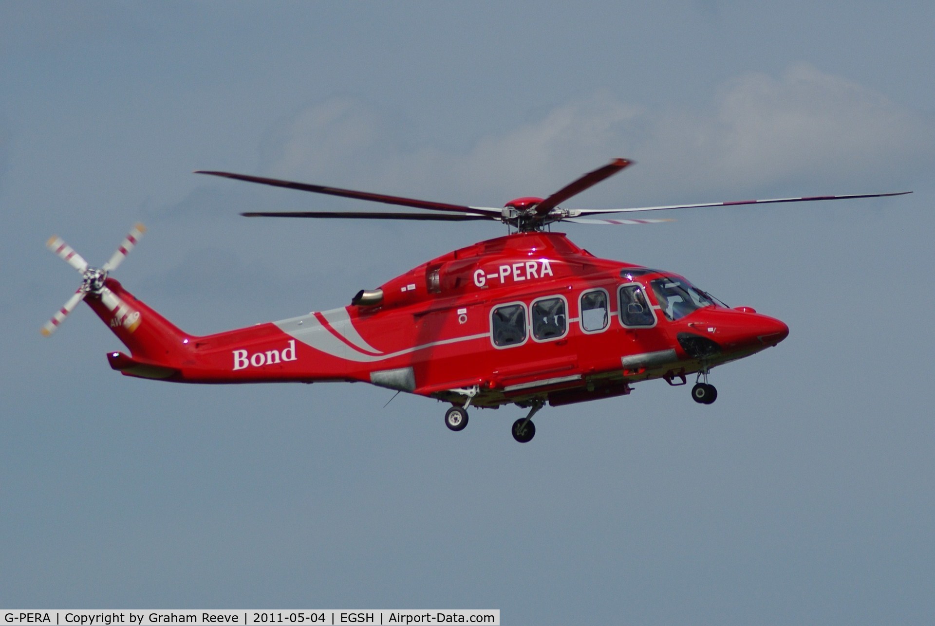 G-PERA, 2010 AgustaWestland AW-139 C/N 31322, Repainted to Bond's all red colour scheme.