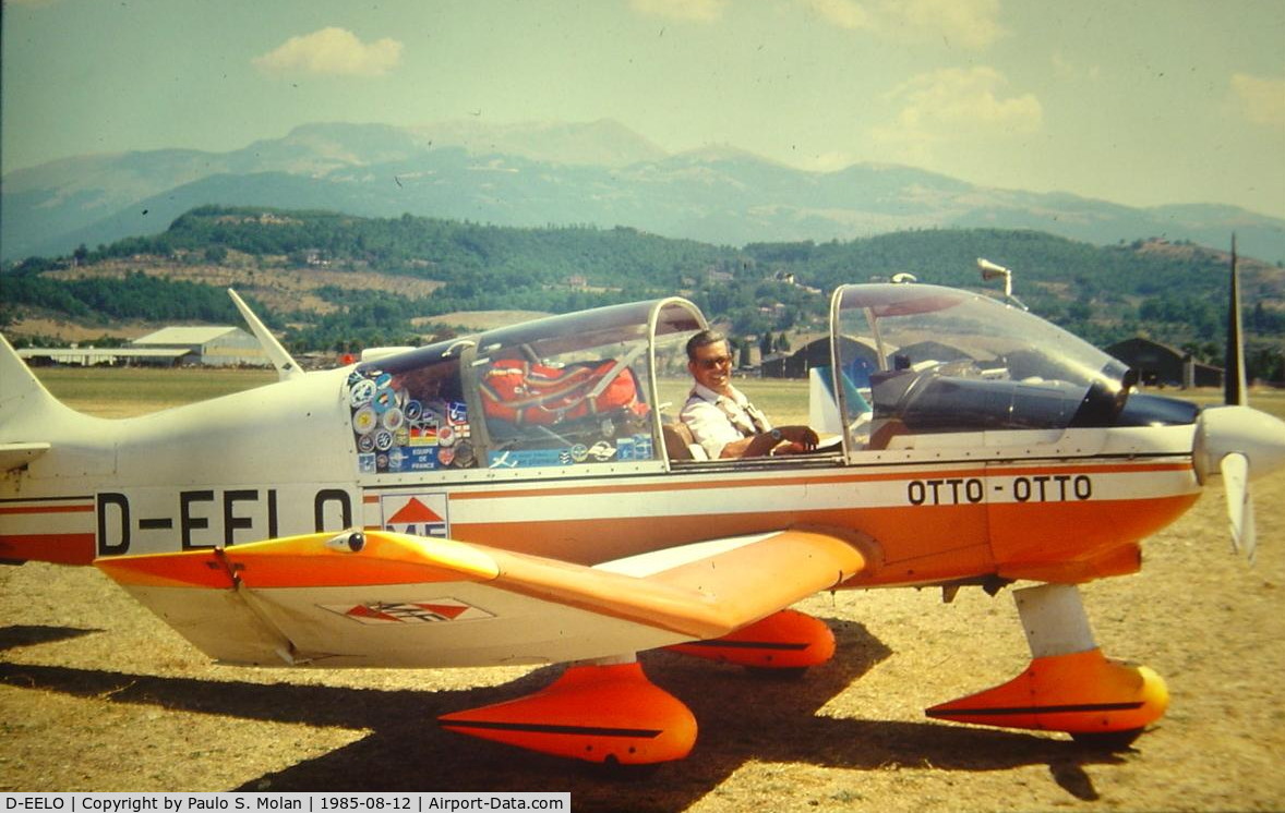 D-EELO, Robin DR-400-180R Remorqueur Regent C/N 0951, Rieti, Italy August 1985-world gliding championship
Otto ready to return to Germany.
photo digitalized from a positive chrom.