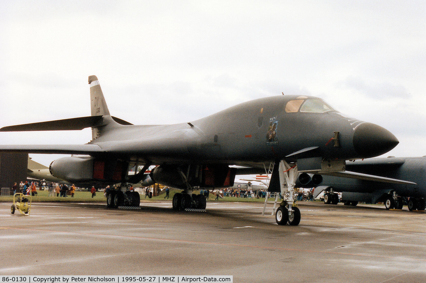 86-0130, 1986 Rockwell B-1B Lancer C/N 90, Another view of the B-1B Lancer, callsign Hawk 87, from Dyess AFB on display at the 1995 RAF Mildenhall Air Fete.