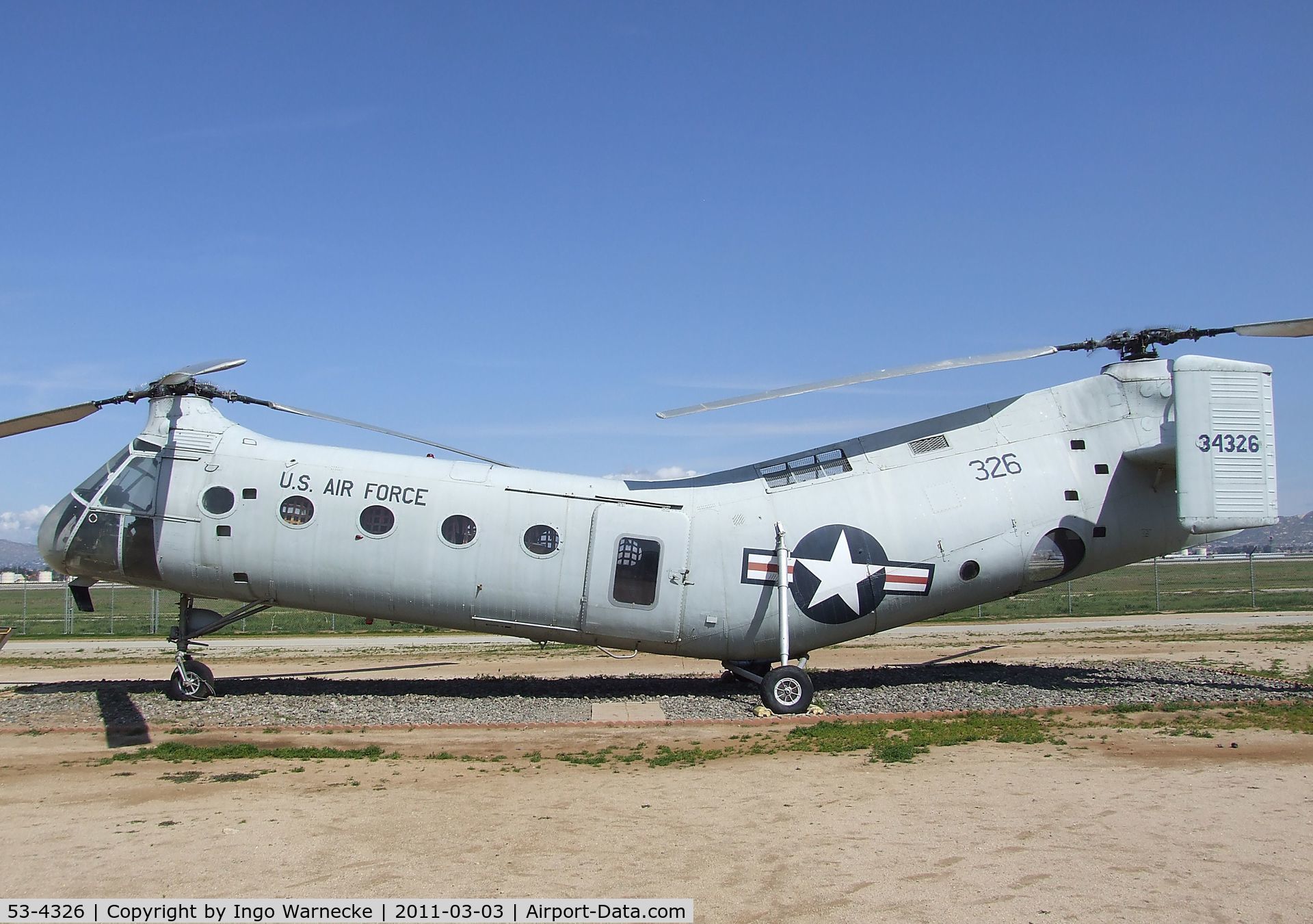 53-4326, 1953 Piasecki H-21B Workhorse C/N B.76, Piasecki H-21I Workhorse/Shawnee at the March Field Air Museum, Riverside CA