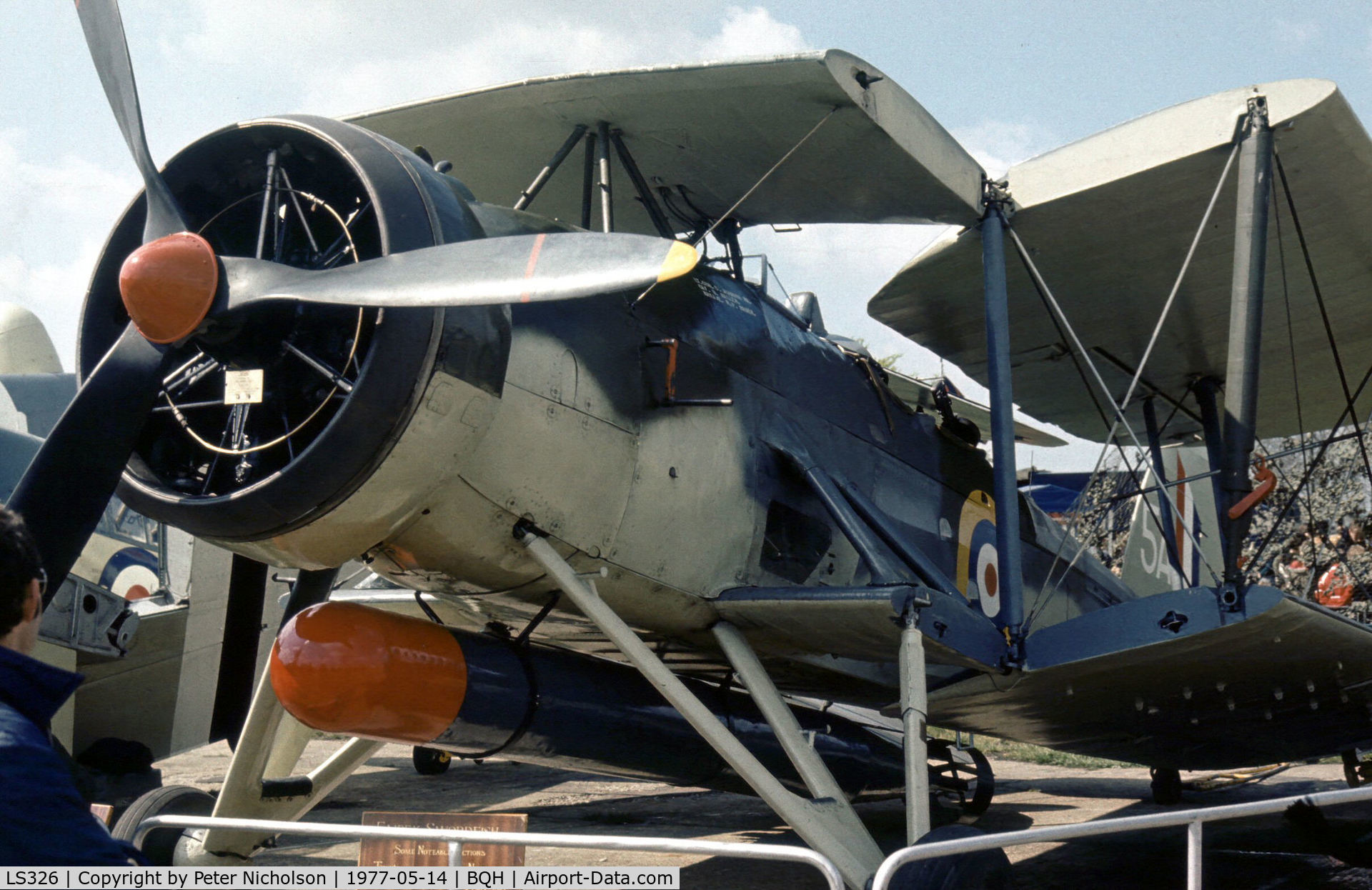 LS326, 1943 Fairey Swordfish Mk.II C/N Not found LS326, Another view of the Fairey Swordfish of the Royal Navy Historic Flight on display at the 1977 Biggin Hill Airshow.