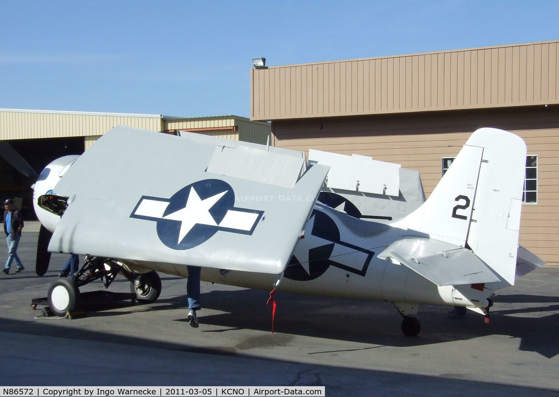 N86572, General Motors (Grumman) FM-2 Wildcat C/N 5626, Grumman (General Motors) FM-2 (F4F) Wildcat visiting for a lecture and flight demonstration at the Planes of Fame Museum, Chino CA
