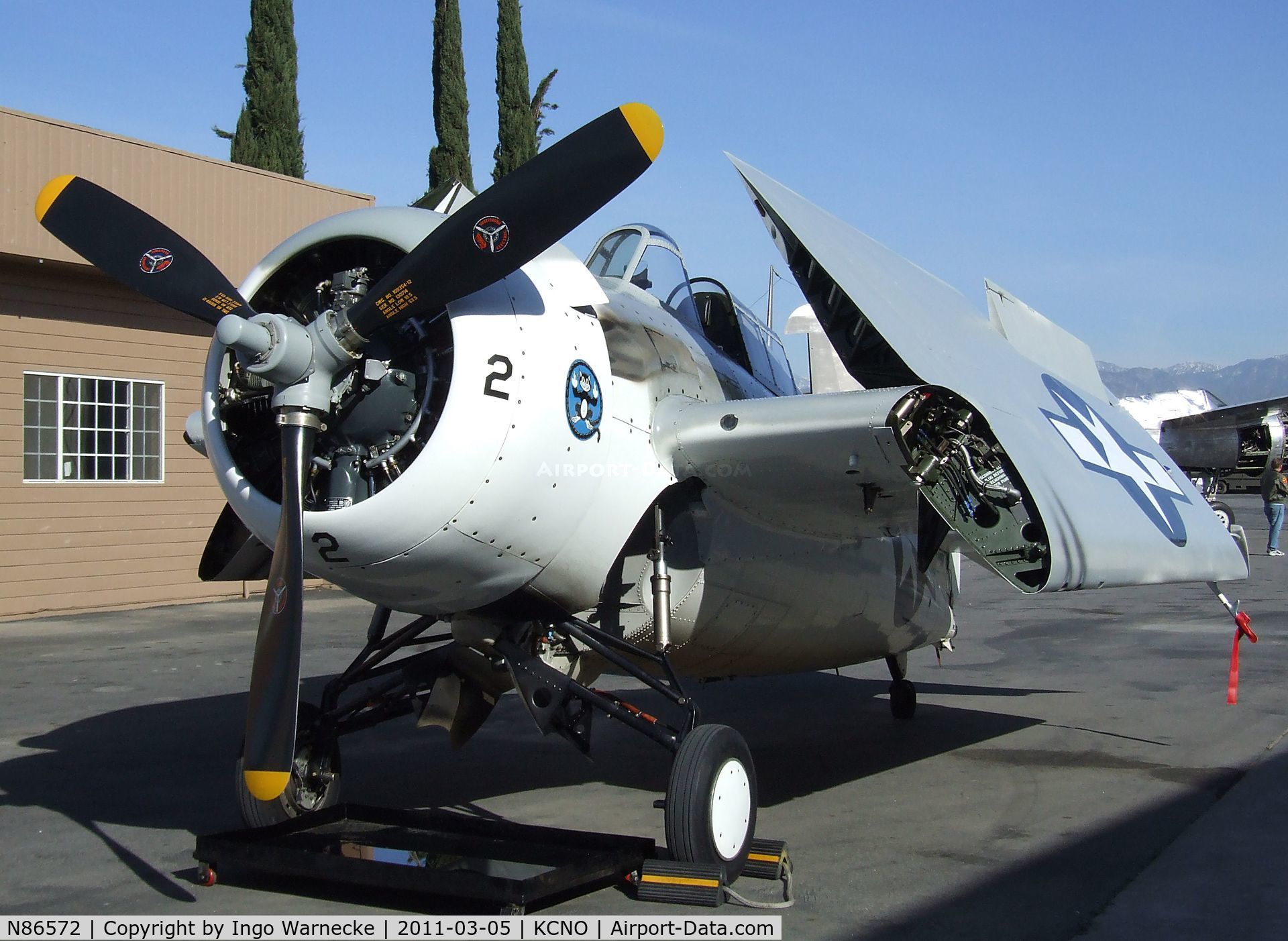 N86572, General Motors (Grumman) FM-2 Wildcat C/N 5626, Grumman (General Motors) FM-2 (F4F) Wildcat visiting for a lecture and flight demonstration at the Planes of Fame Museum, Chino CA