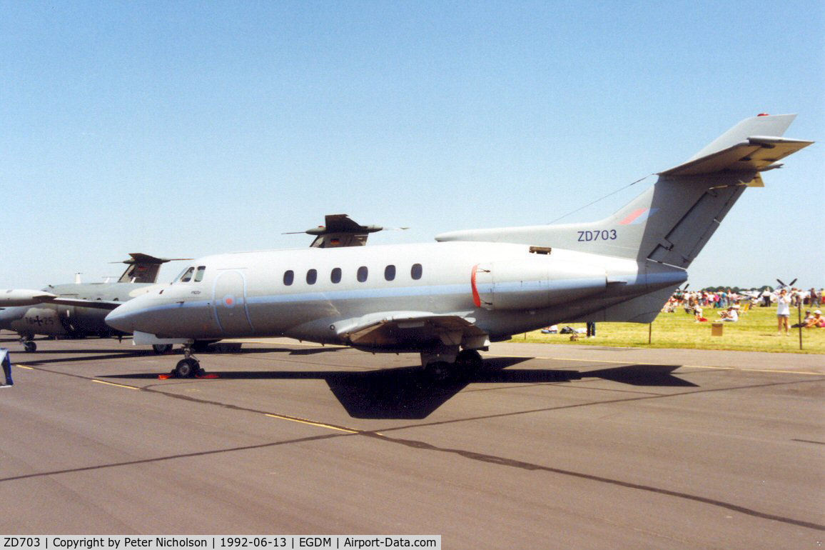 ZD703, British Aerospace BAe-125 CC.3 C/N 257183, BAe 125 CC.3, callsign Ascot 732, of 32 Squadron at RAF Northolt on display at the 1992 Air Tournament International at Boscombe Diown.