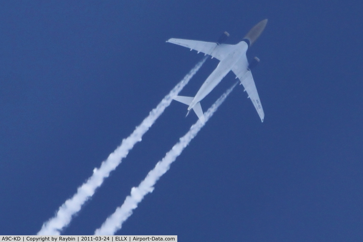 A9C-KD, 1999 Airbus A330-243 C/N 287, Heading south over LUX