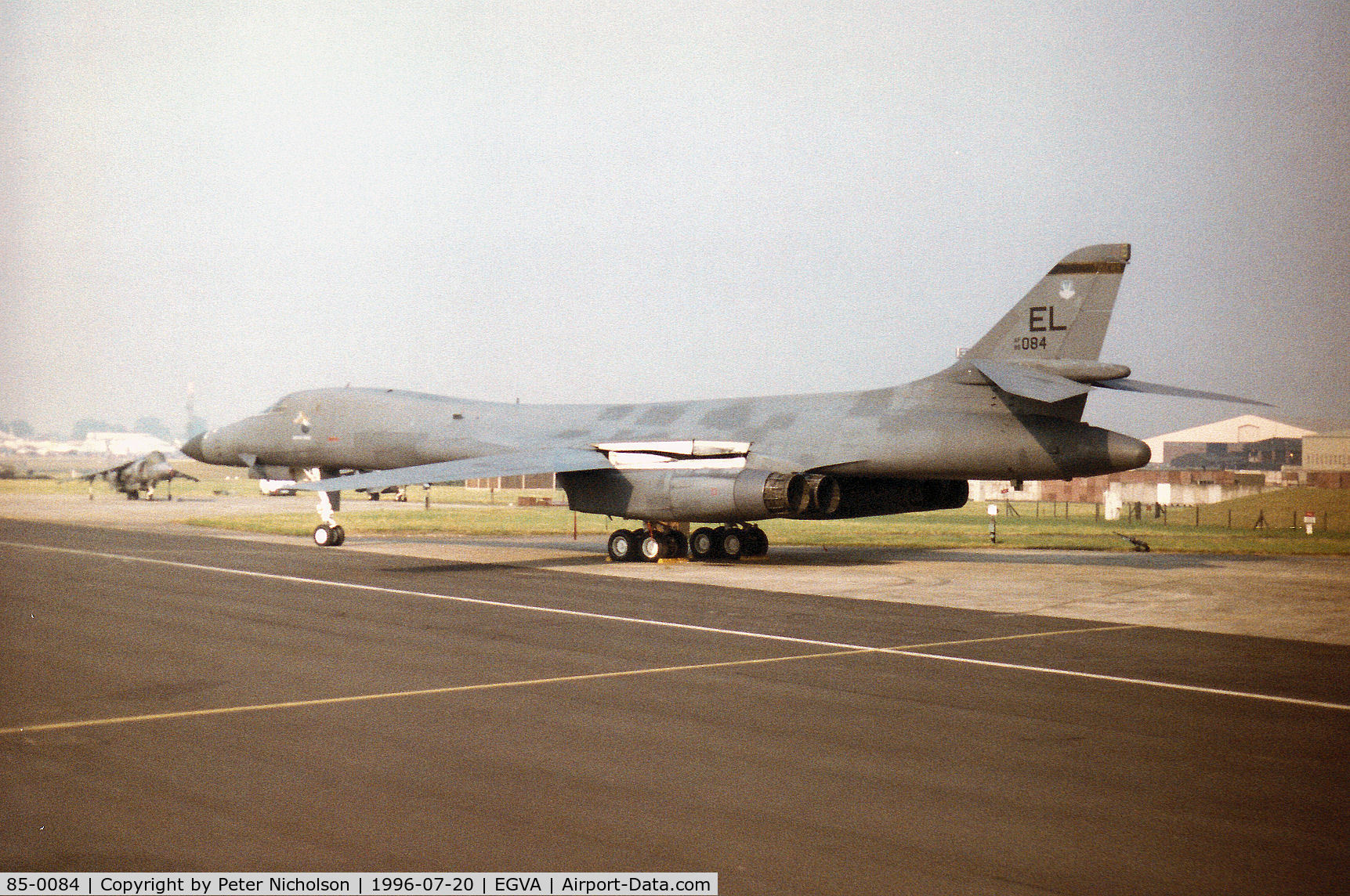 85-0084, 1985 Rockwell B-1B Lancer C/N 44, B-1B Lancer named Brute Force of the 37th Bomb Squadron/28th Bomb Wing at Ellsworth AFB on the flight-line at the 1996 Royal Intnl Air Tattoo at RAF Fairford.