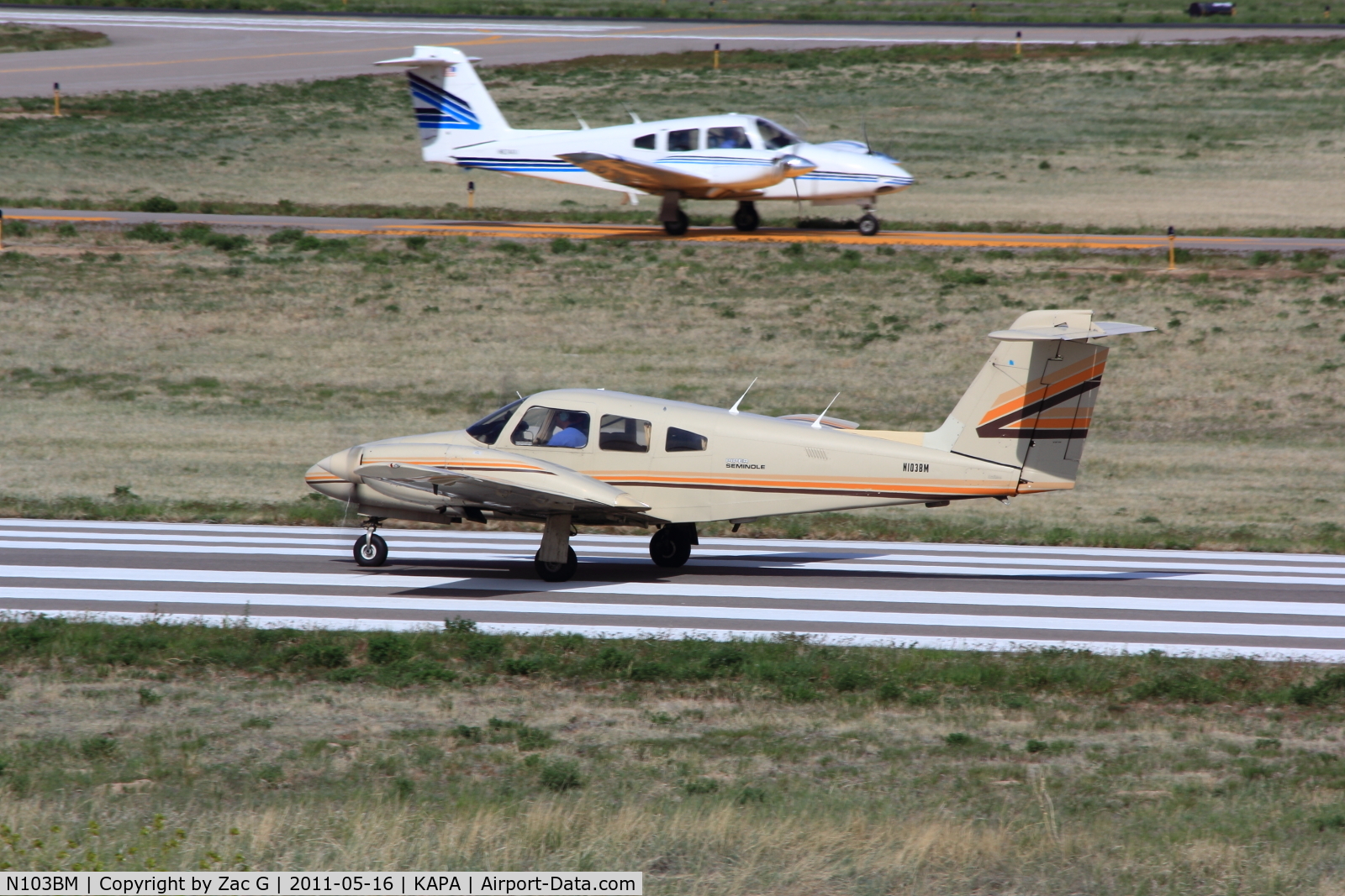 N103BM, 1980 Piper PA-44-180T Turbo Seminole C/N 44-8107007, Taking off on 35L