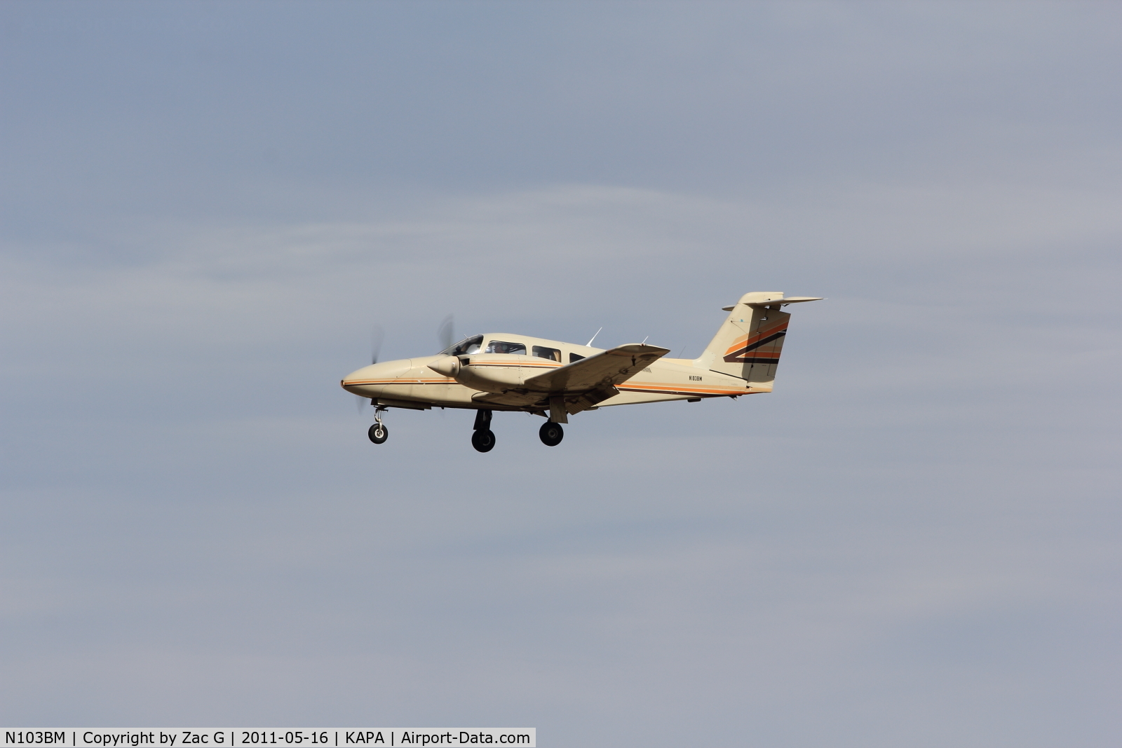 N103BM, 1980 Piper PA-44-180T Turbo Seminole C/N 44-8107007, Landing on 35L.