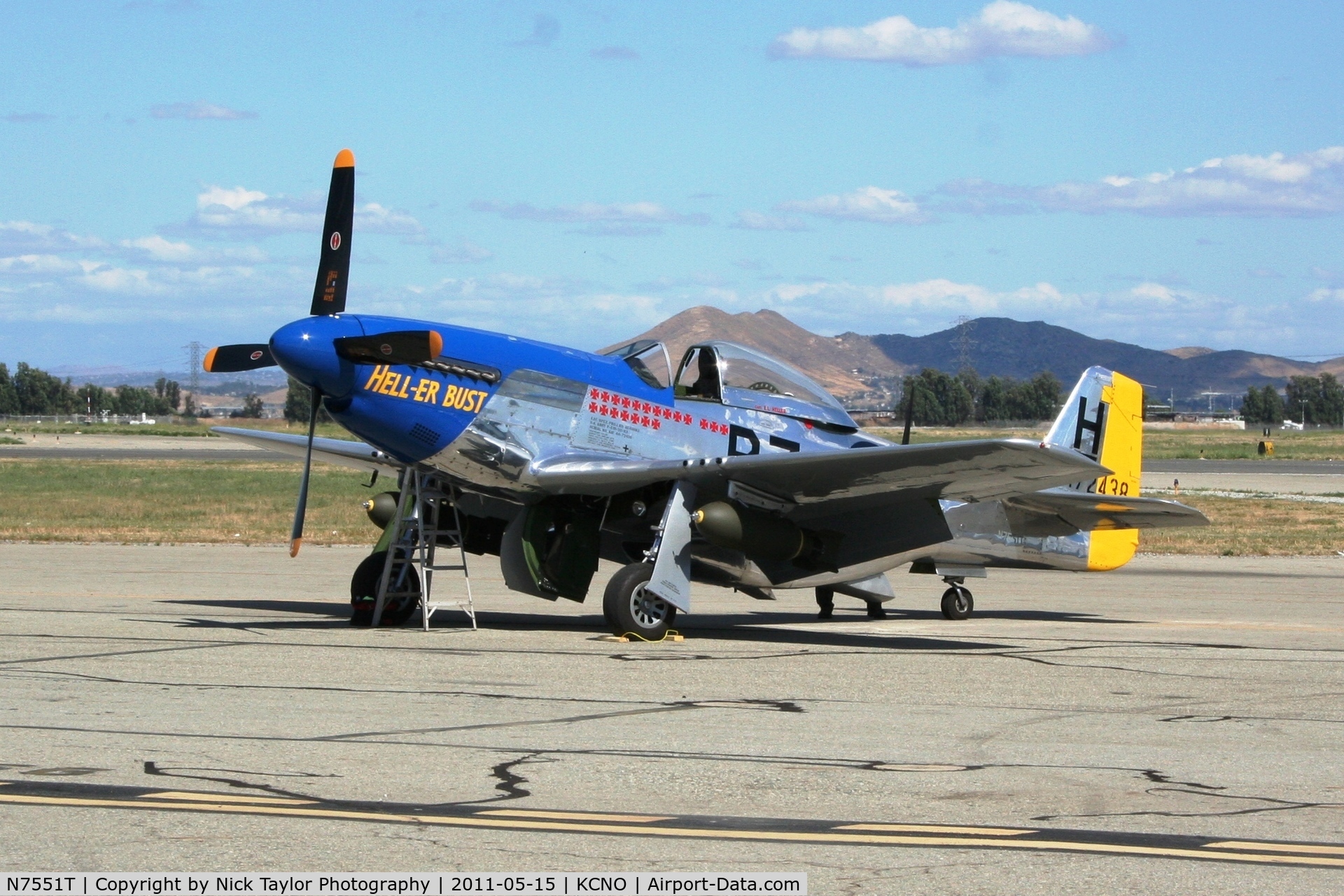 N7551T, 1944 North American P-51D Mustang C/N 122-38997, Hell-er Bust on display at the Planes of Fame Air Show