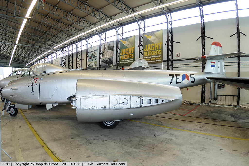 I-189, 1946 Gloster Meteor F.8 C/N 6468, stored in the depot of the Militair Luchtvaart Museum at Soesterberg AB.