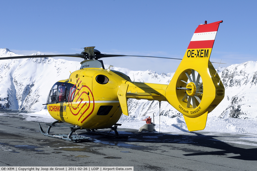 OE-XEM, 2001 Eurocopter EC-135T-2 C/N 0196, at Ischgl, at 2290 meter amsl the highest heliport in Europe.