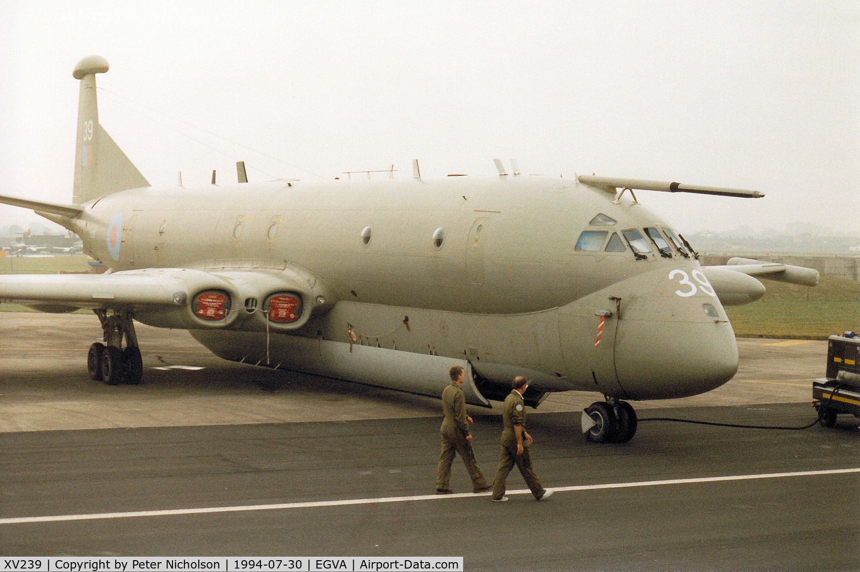 XV239, Hawker Siddeley Nimrod MR.2 C/N 8014, Nimrod MR.2 of the Kinloss Strike Wing on the flight-line at the 1994 Intnl Air Tattoo at RAF Fairford.