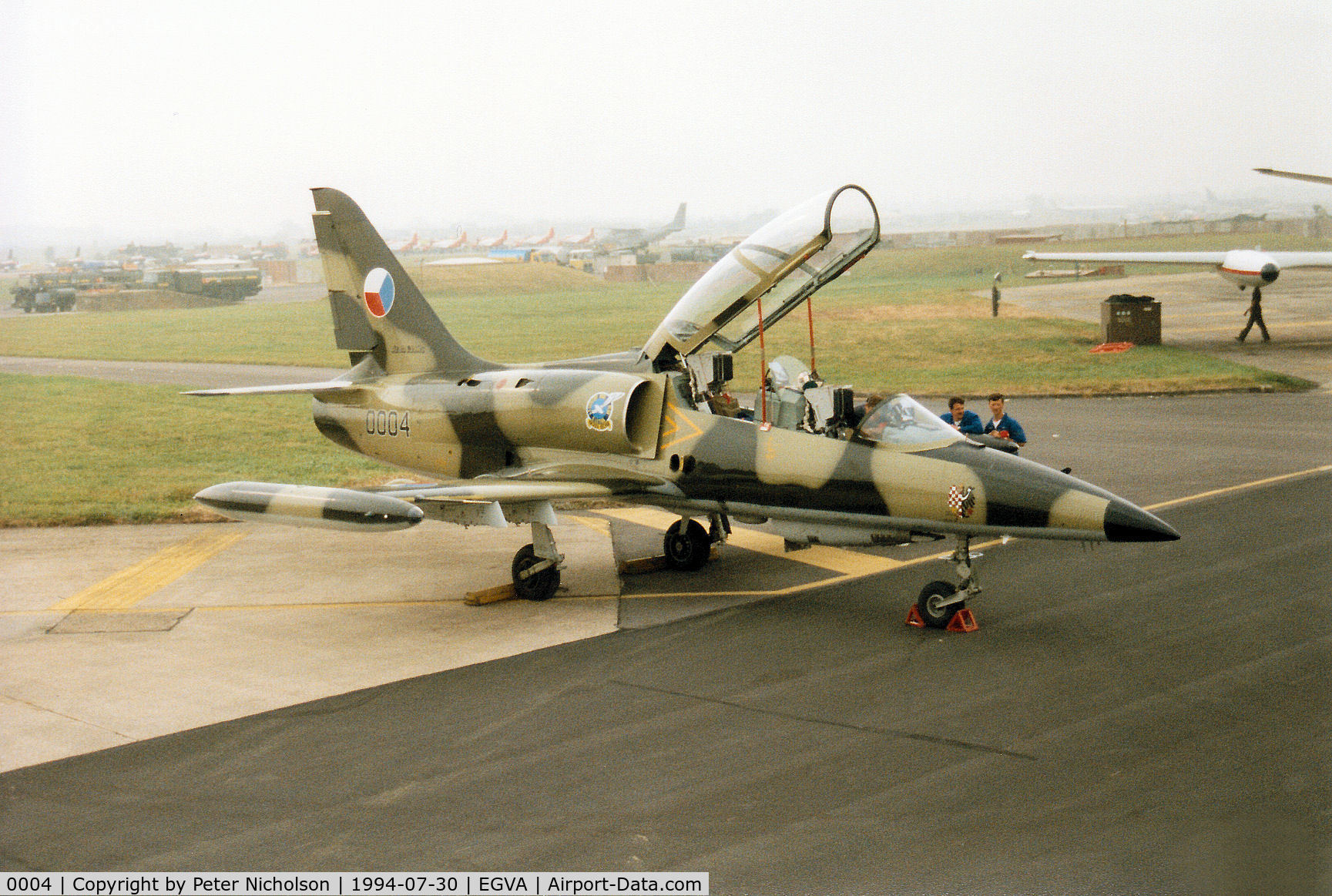 0004, 1992 Aero L-39MS Albatros C/N 040004, Another view of the 1 LSP L-39MS of the Czech Air Force on the flight-line at the 1994 Intnl Air Tattoo at RAF Fairford.
