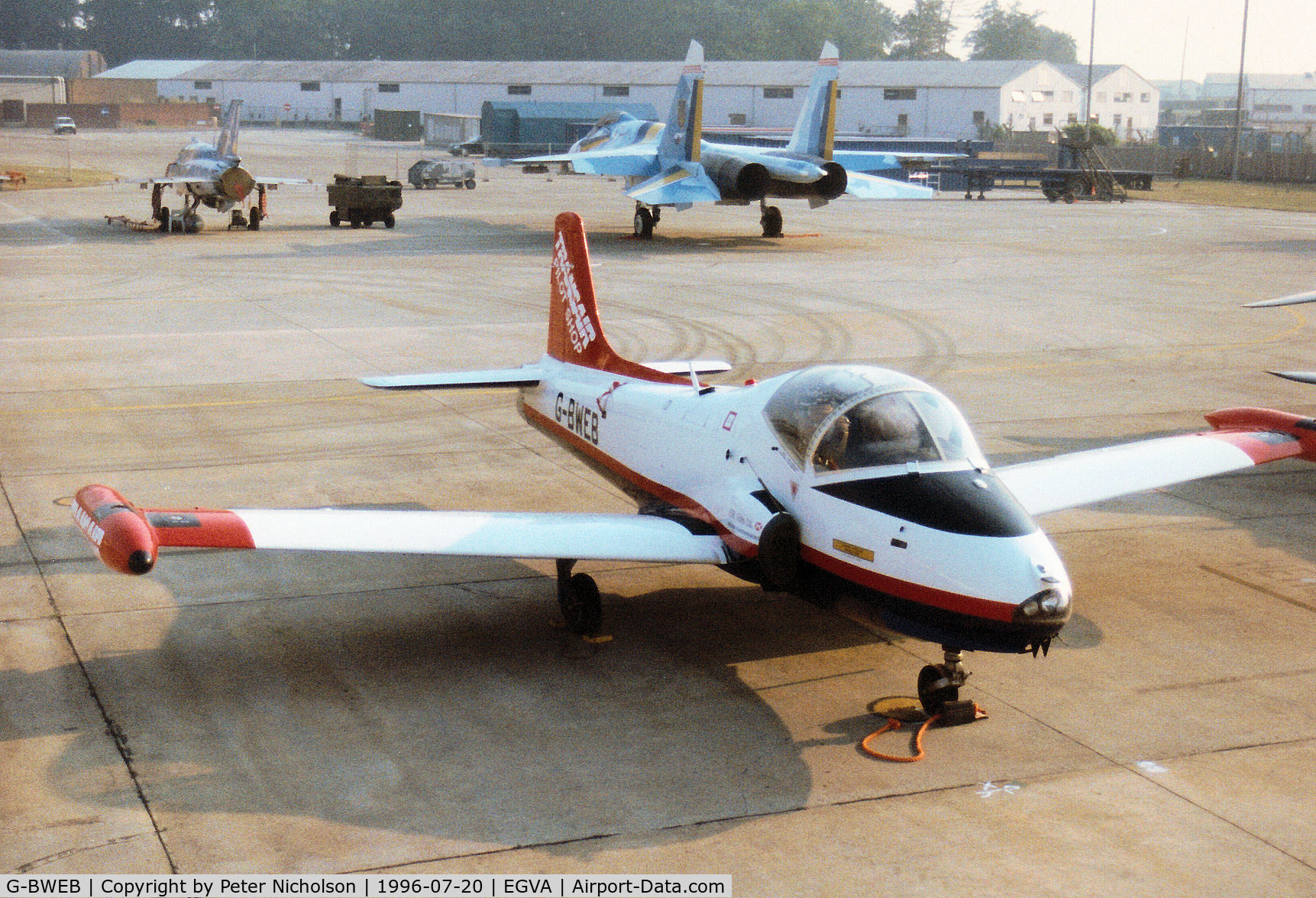 G-BWEB, 1971 BAC 84 Jet Provost T.5A C/N EEP/JP/1044, Jet Provost T.5A of Gosh That's Aviation on the flight-line at the 1996 Royal Intnl Air Tattoo at RAF Fairford.