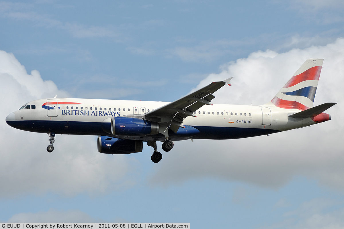 G-EUUD, 2002 Airbus A320-232 C/N 1760, On approach to r/w 27L