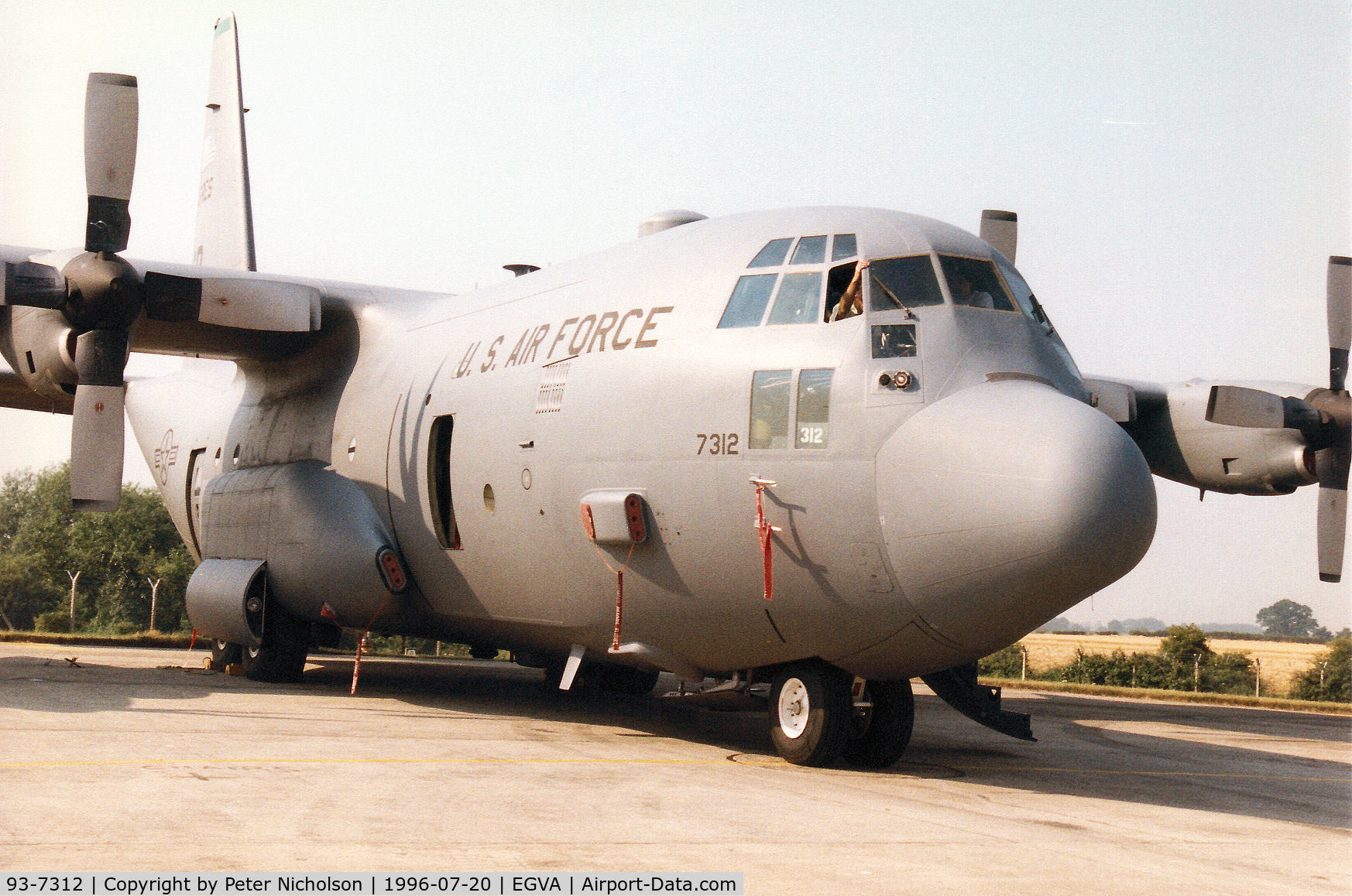 93-7312, 1993 Lockheed C-130H Hercules C/N 382-5377, C-130H Hercules named Spirit of Sumit 38 of the 731st Airlift Squadron/302nd Airlift Wing at Peterson AFB on display at the 1996 Royal Intnl Air Tattoo at RAF Fairford.