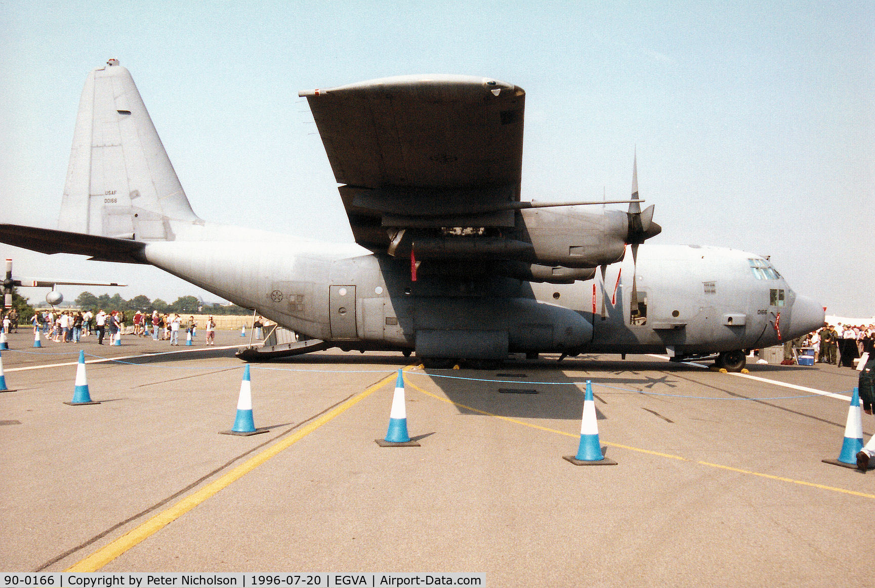 90-0166, 1990 Lockheed AC-130U Spooky II C/N 382-5261, AC-130U Hercules named Hellraiser of 4th Special Operations Squadron on display at the 1996 Royal Intnl Air Tattoo at RAF Fairford.