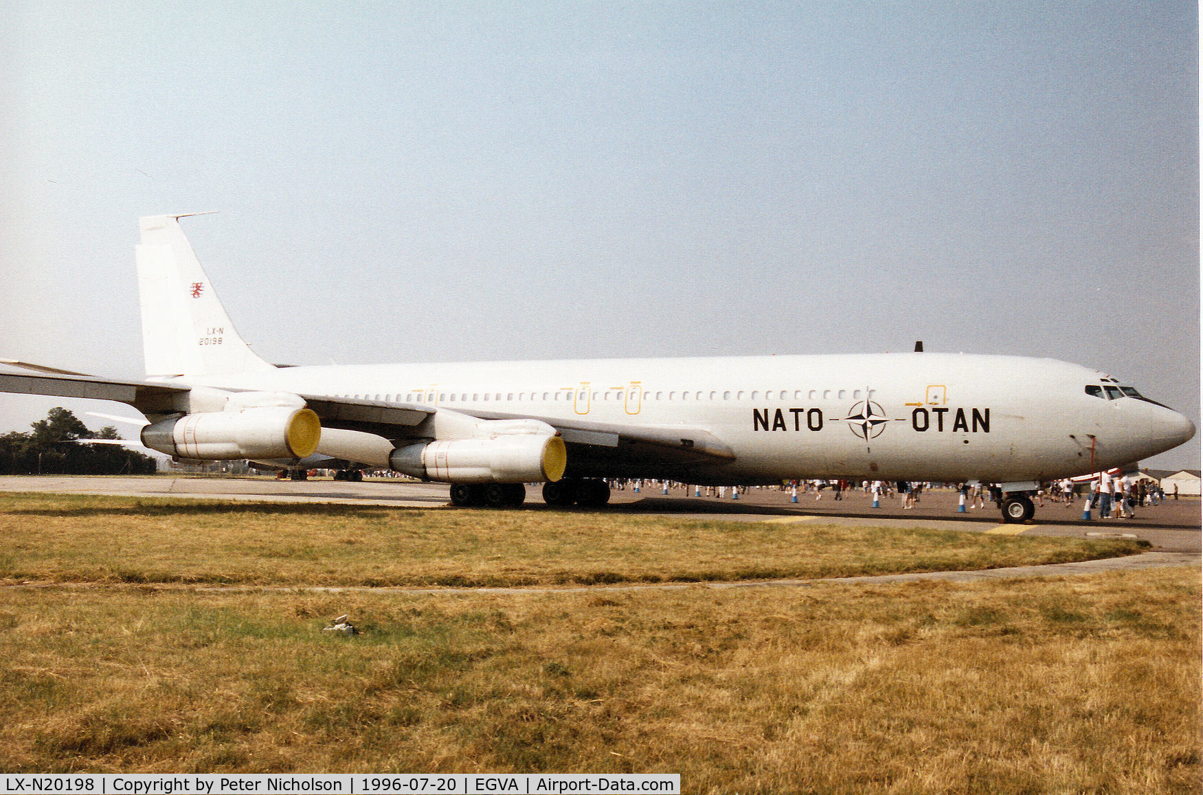 LX-N20198, 1969 Boeing 707-329C(TCA) C/N 20198, Boeing 707-329C of the NATO Airborne Early Warning Force on display at the 1996 Royal Intnl Air Tattoo at RAF Fairford.