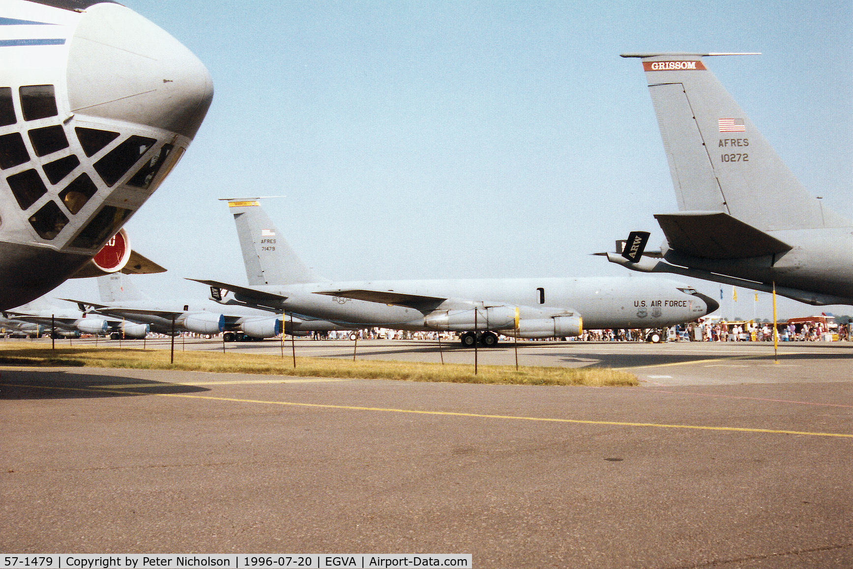 57-1479, 1957 Boeing KC-135E Stratotanker C/N 17550, KC-135E Stratotanker named Dark Horse of 336th Air Refuelling Squadron/452nd Air Mobility Wing at March AFB on display at the 1996 Royal Intnl Air Tattoo at RAF Fairford.