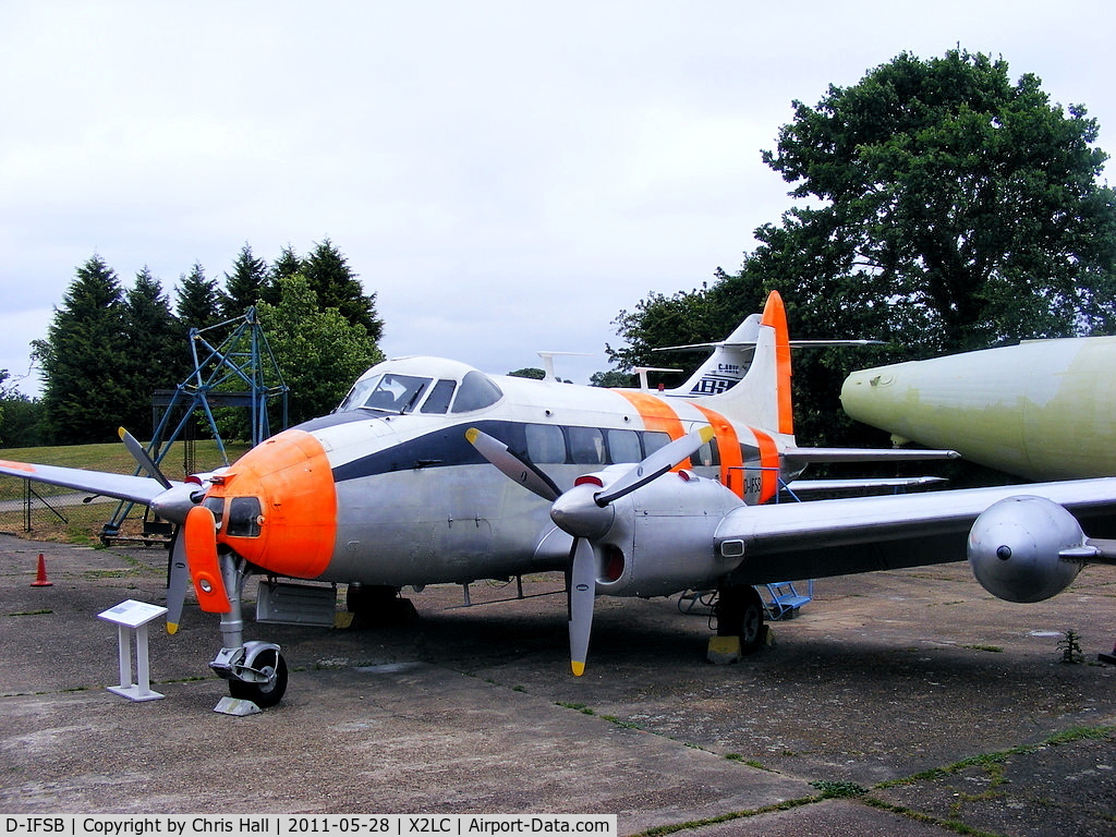 D-IFSB, De Havilland DH-104 Dove 2B C/N 04379, preserved at the de Havilland Aircraft Heritage Centre, London Colney