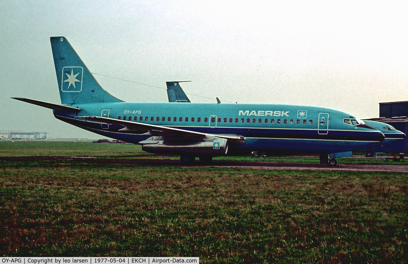 OY-APG, 1976 Boeing 737-2L9 C/N 21278, OY-APG in front of Maersk B-720B OY-APW