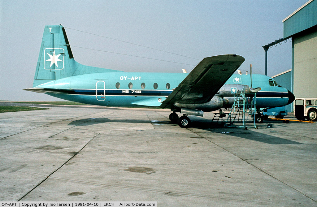 OY-APT, 1967 Hawker Siddeley HS.748 Series 2 C/N 1621, OY-APT at Maersk HG 10.4.81