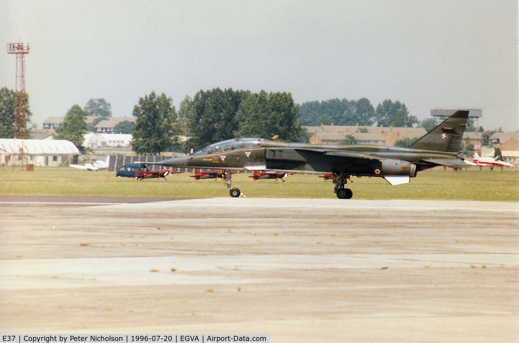 E37, Sepecat Jaguar E C/N E37, Jaguar E of the French Air Force's EC 02.00 preparing for take-off at the 1996 Royal Intnl Air Tattoo at RAF Fairford.