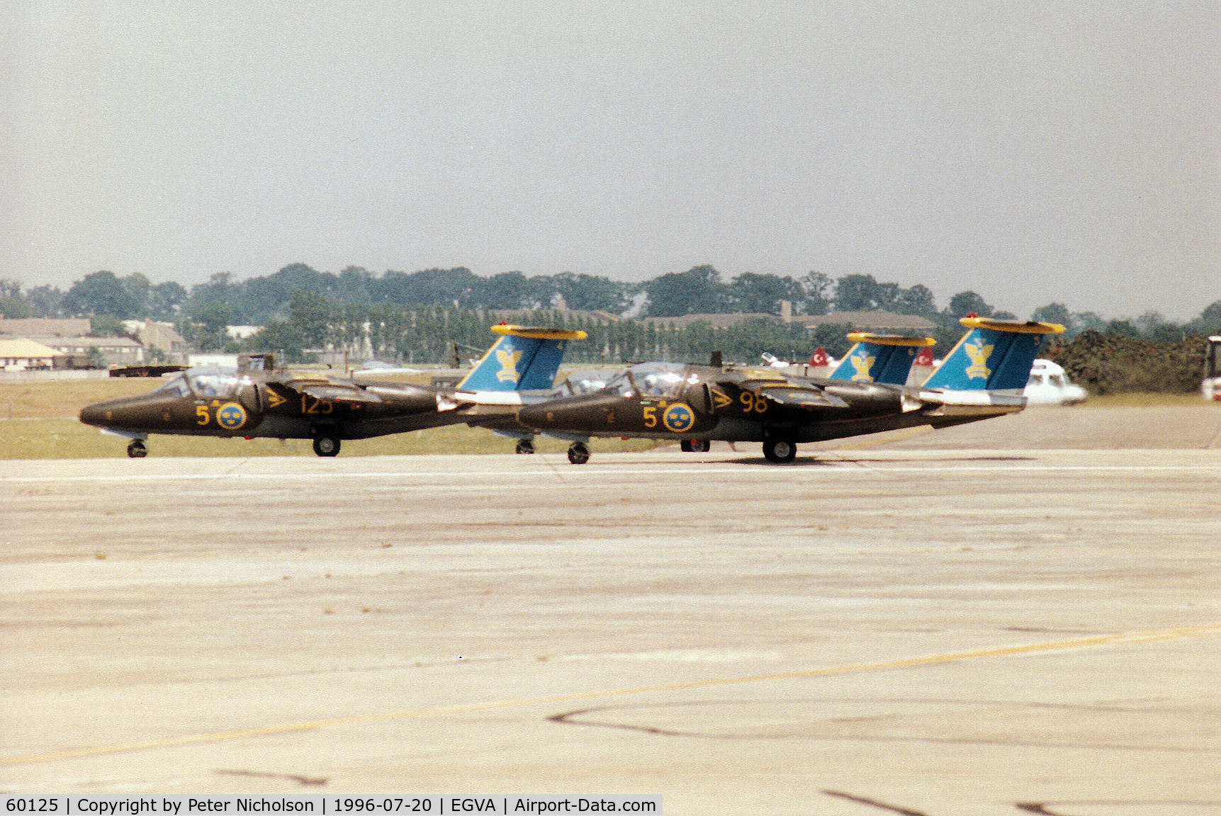 60125, Saab Sk.60A C/N 60-125, Saab Sk.60A of the Royal Swedish Air Force's display team Team 60 preparing for take-off together with companion 60098 at the 1996 Royal Intnl Air Tattoo at RAF Fairford.
