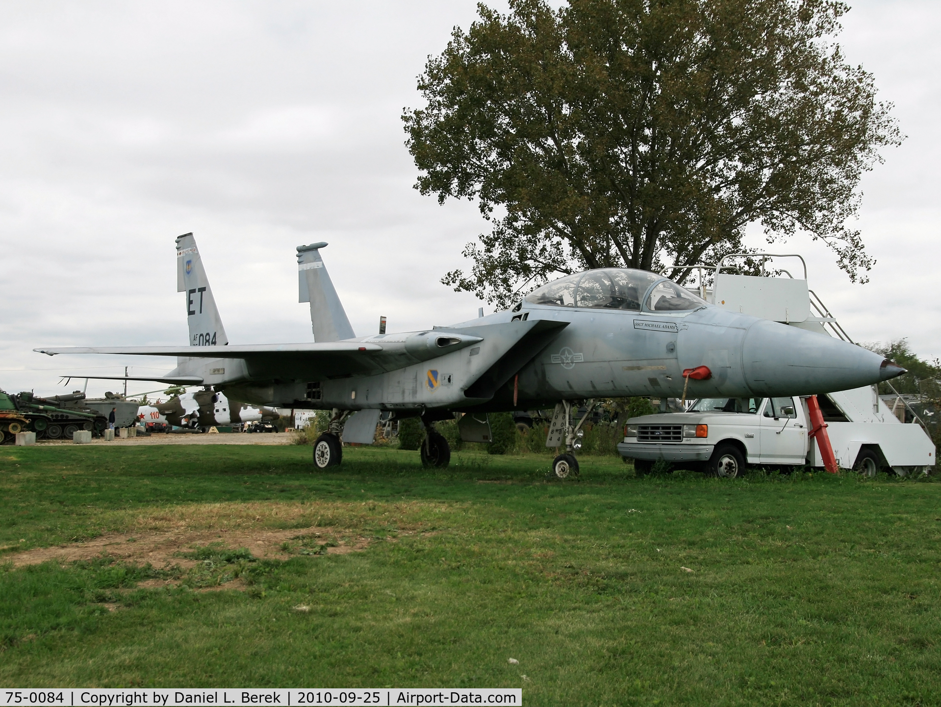 75-0084, 1975 McDonnell Douglas F-15B Eagle C/N 0143/B020, The Russell Military Museum kindly included a set of airstairs to allow visitors to view the cockpit.