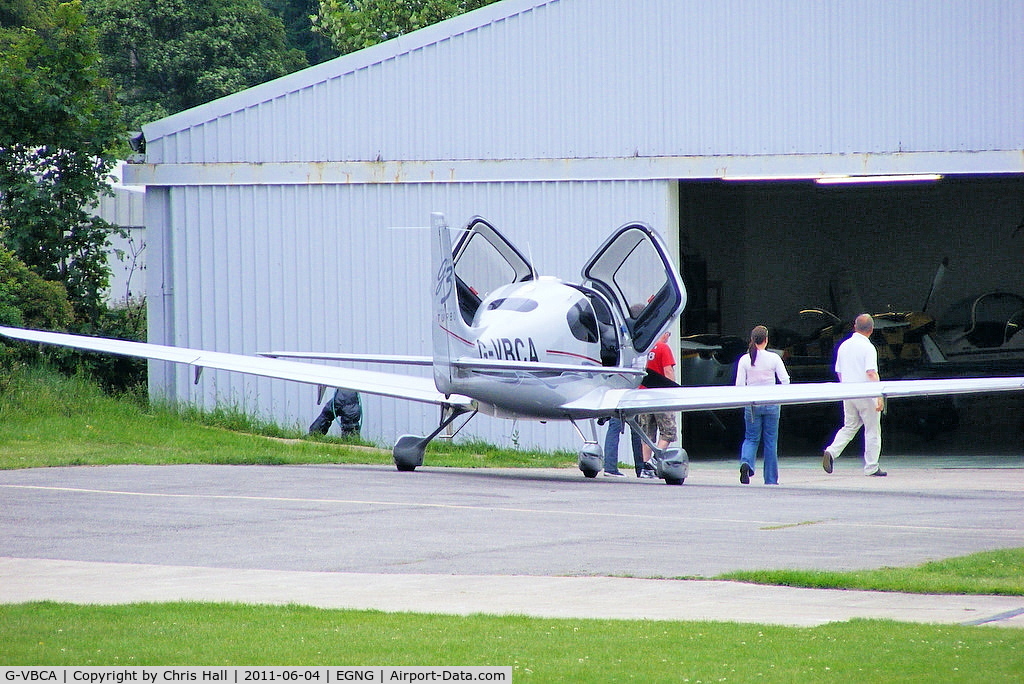 G-VBCA, 2007 Cirrus SR22 G3 Turbo C/N 2656, about to enter the hangar know locally as Area 51 at Bagby Airfield, Yorkshire