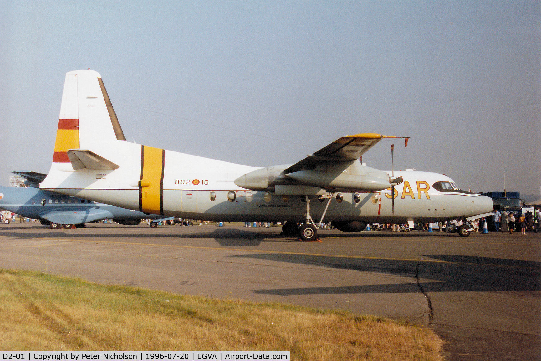 D2-01, Fokker F-27M-400MPA C/N 10581, F-27M-400MPA of 802 Esquadron of the Spanish Air Force on display  at the 1996 Royal Intnl Air Tattoo at RAF Fairford.