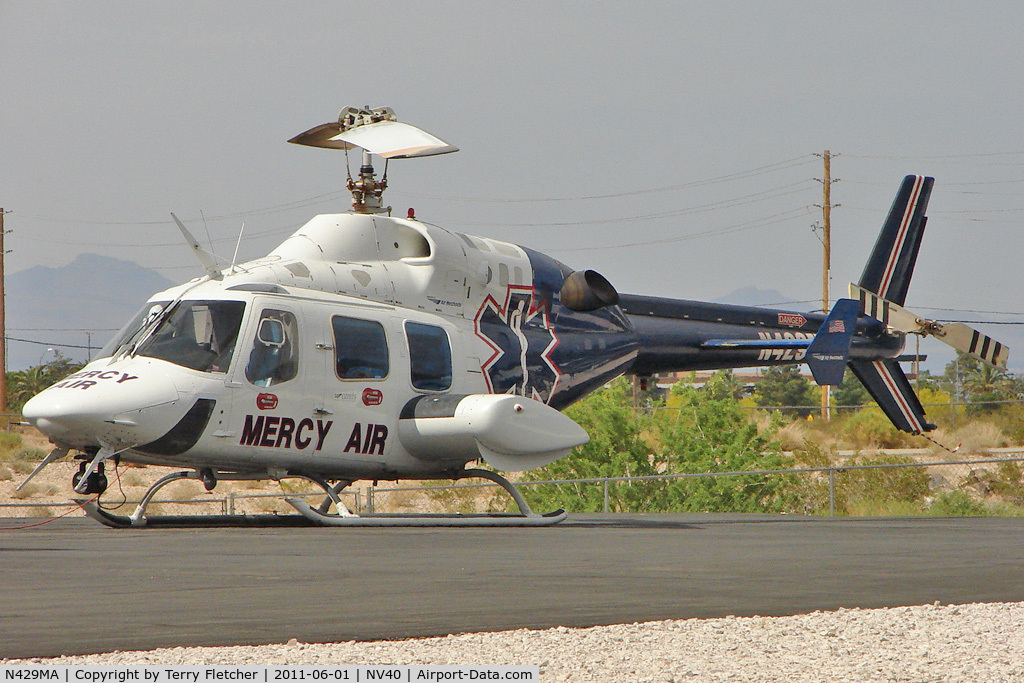 N429MA, 1984 Bell 222UT C/N 47523, 1984 Bell 222UT, c/n: 47523 of Mercy Air on the Action Helipad , just south of Henderson NV