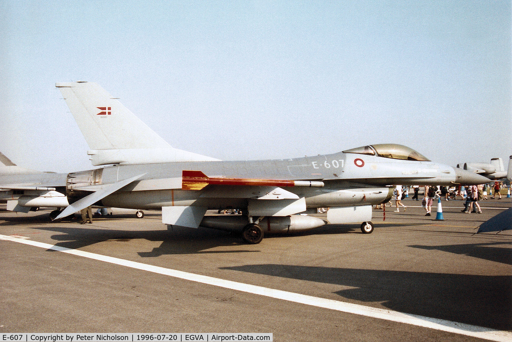 E-607, 1982 SABCA F-16AM Fighting Falcon C/N 6F-42, F-16A Falcon of Eskradille 723 Royal Danish Air Force at Aalborg on display at the 1996 Royal Intnl Air Tattoo at RAF Fairford.