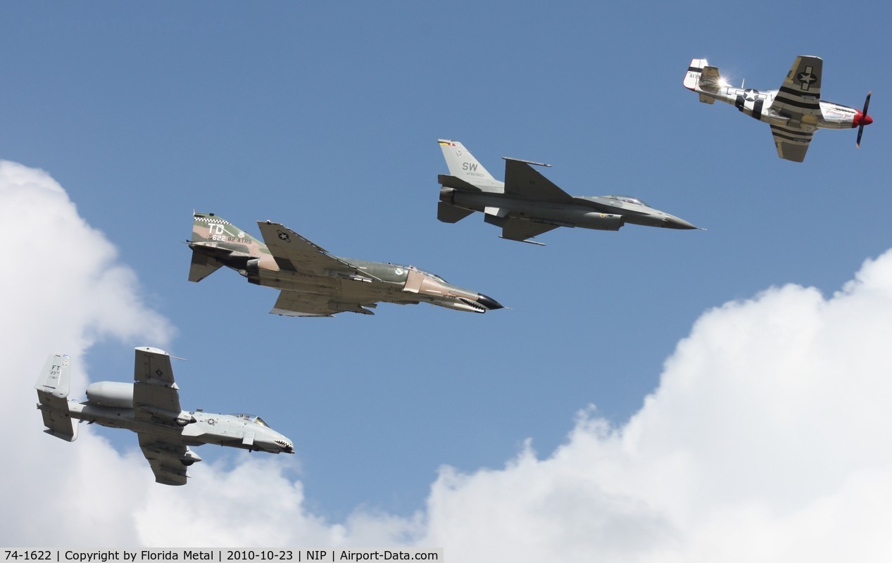 74-1622, McDonnell Douglas QF-4E Phantom II C/N 4852, F-4 with F-16, A-10 and P-51