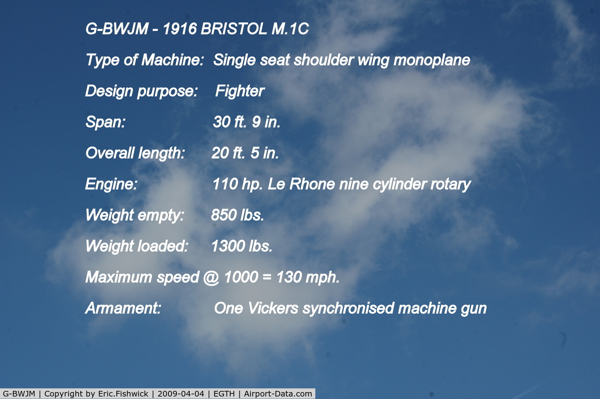 G-BWJM, 1981 Bristol M-1C Replica C/N NAW-2, DESCRIPTION