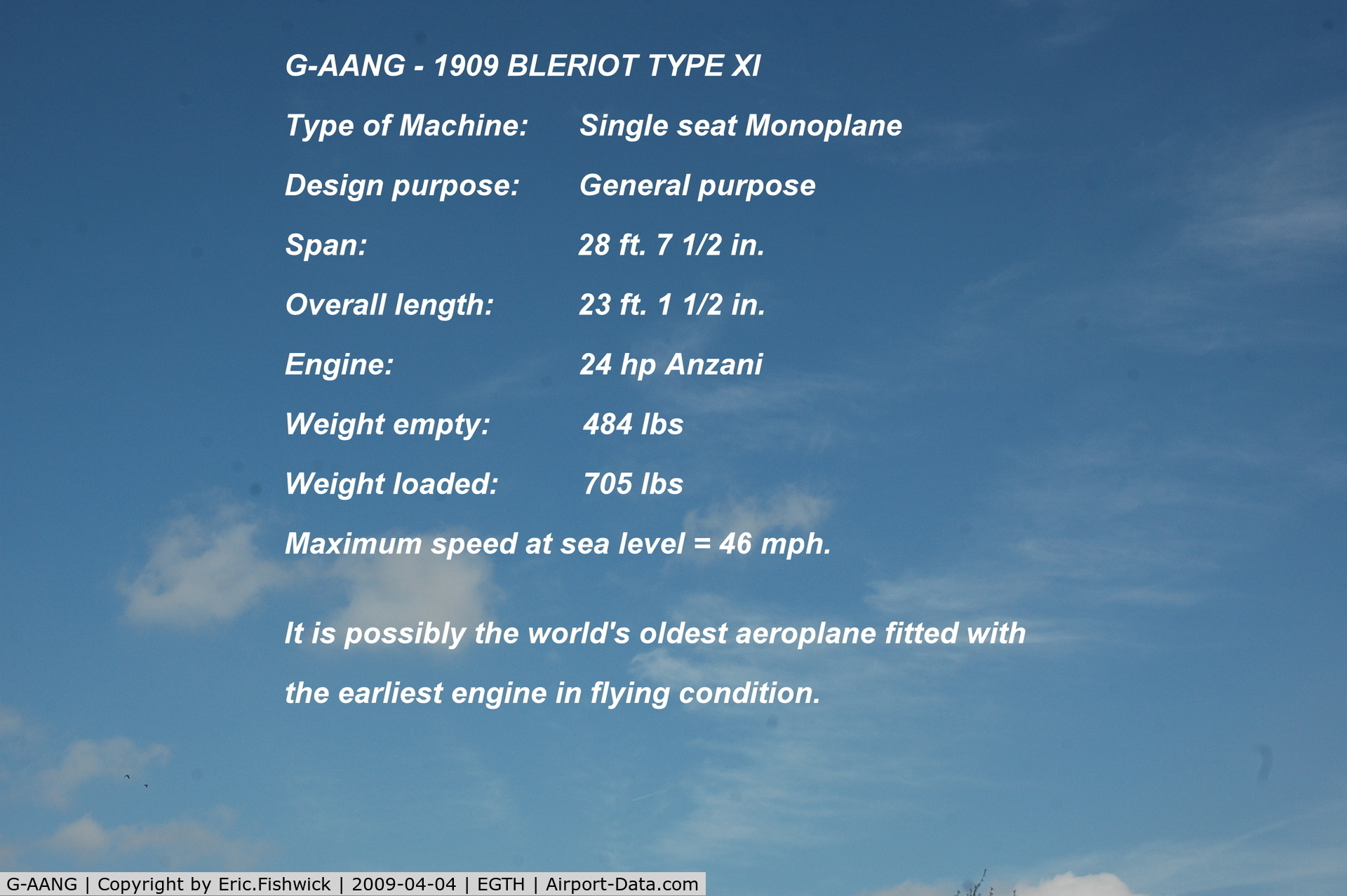 G-AANG, 1911 Bleriot Type XI C/N 14, DESCRIPTION
