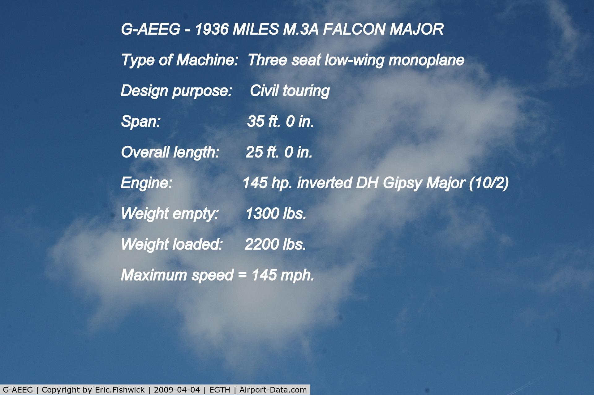 G-AEEG, 1936 Miles M-3A Falcon Major C/N 216, DESCRIPTION