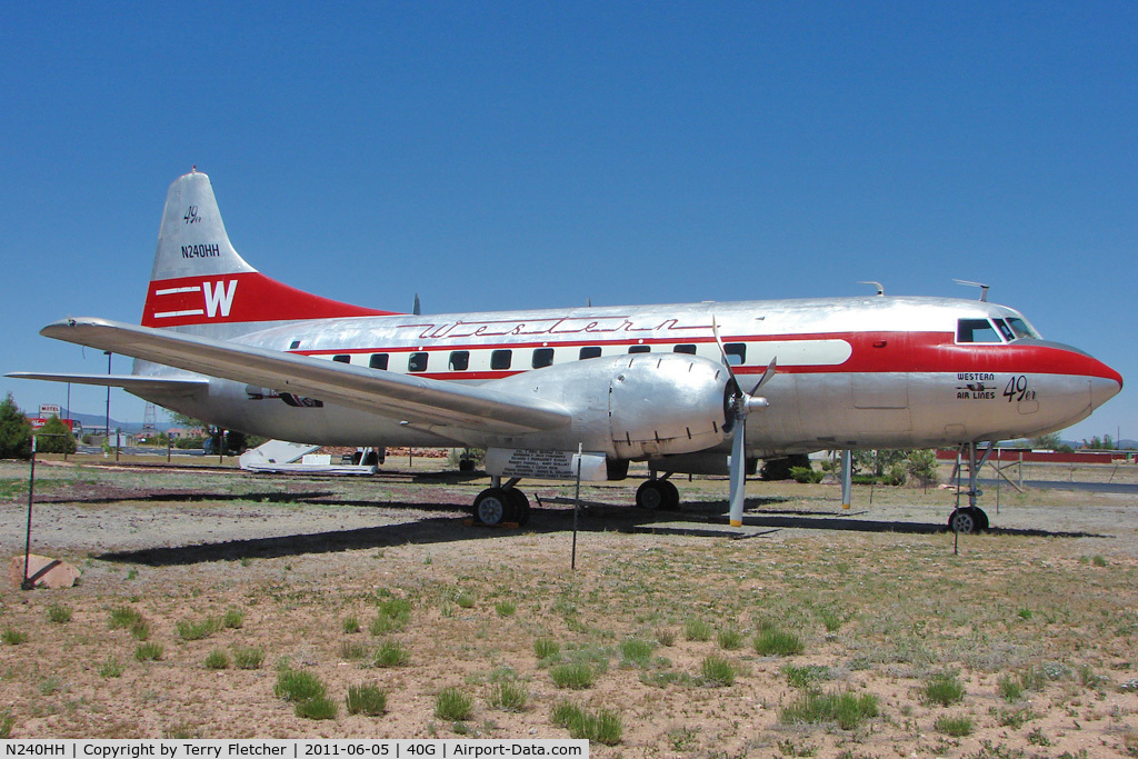 N240HH, 1948 Convair CV-240-1 C/N 47, Classic Airliner 1948 Convair 240-1, c/n: 47 presrved in Western Airlines colours at Planes of Fame , Valle AZ